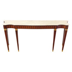 1950 Paolo Buffa Italian Mid-Century Console Table, Wood Inlay and Marble Top