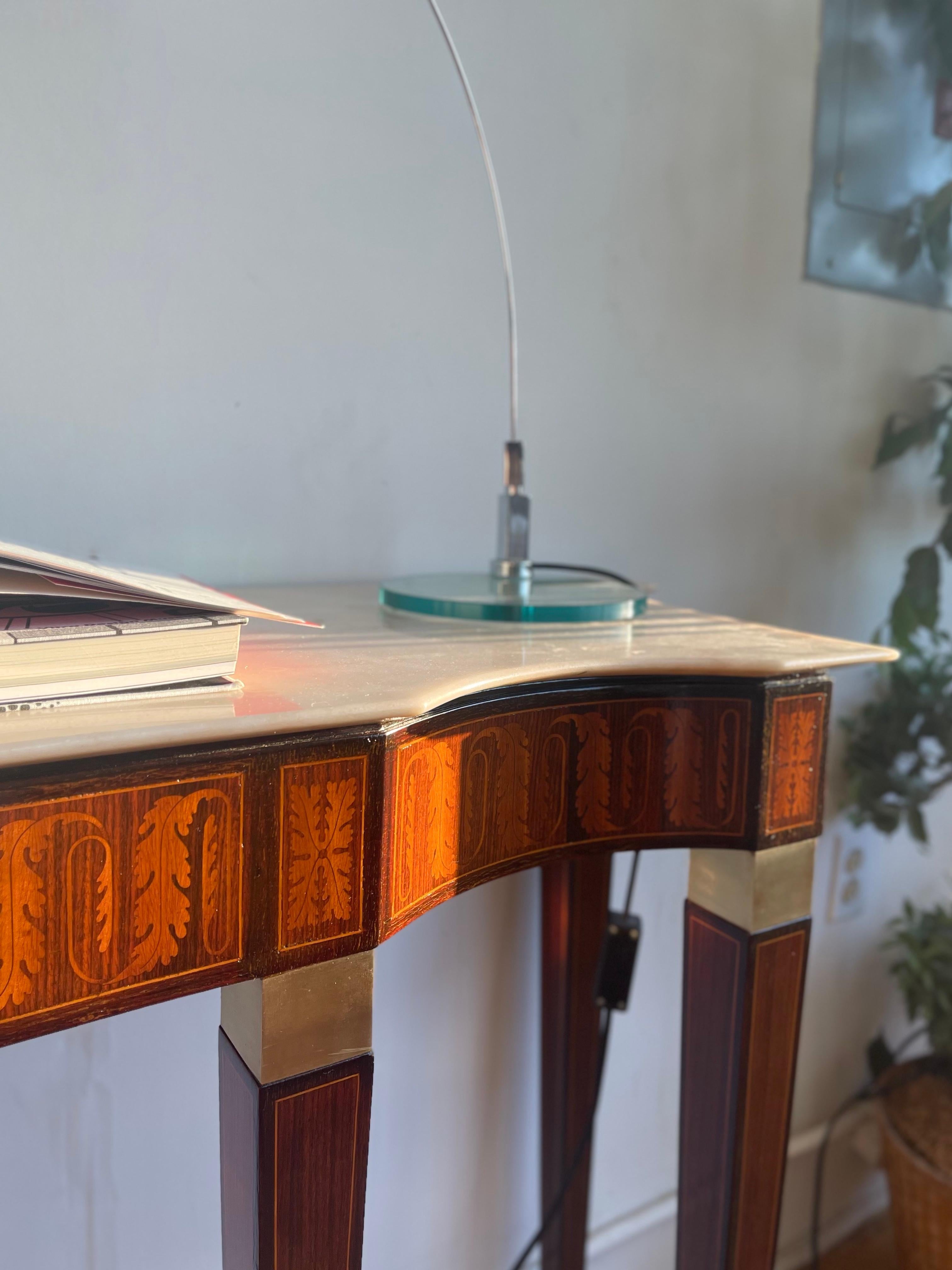 1950 Paolo Buffa Italian Mid-Century Console Table, Wood Inlay and Marble Top For Sale 4