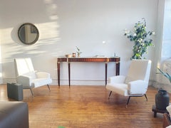 1950 Paolo Buffa Italian Mid-Century Console Table, Wood Inlay and Marble Top