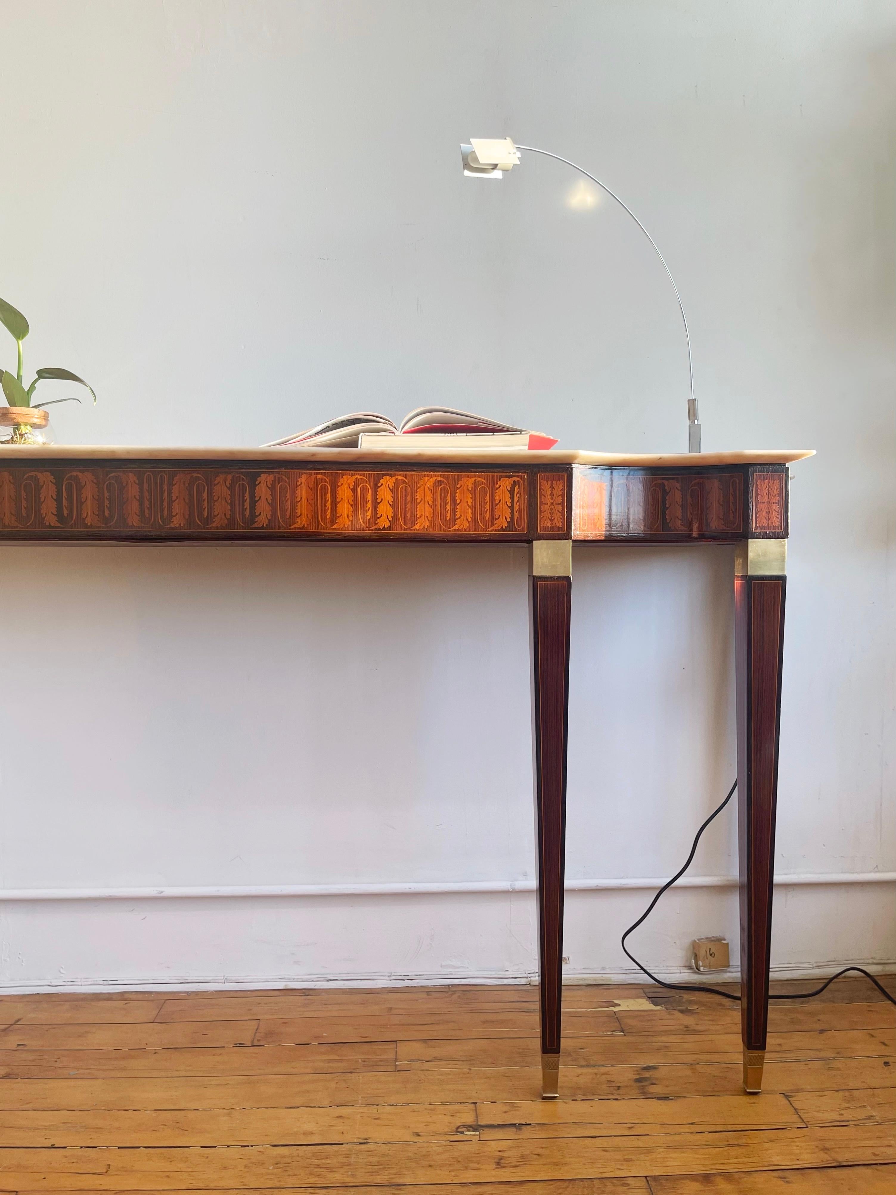 1950 Paolo Buffa Italian Mid-Century Console Table, Wood Inlay and Marble Top For Sale 1