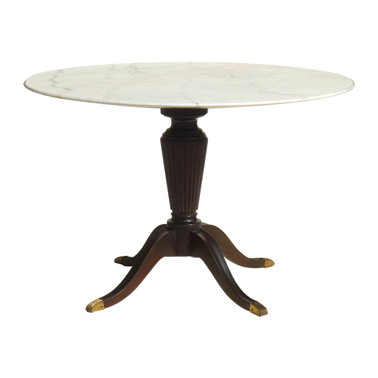 1950 Paolo Buffa Permanente Cantu Mesa de comedor de madera y mármol de diseño de mediados de siglo