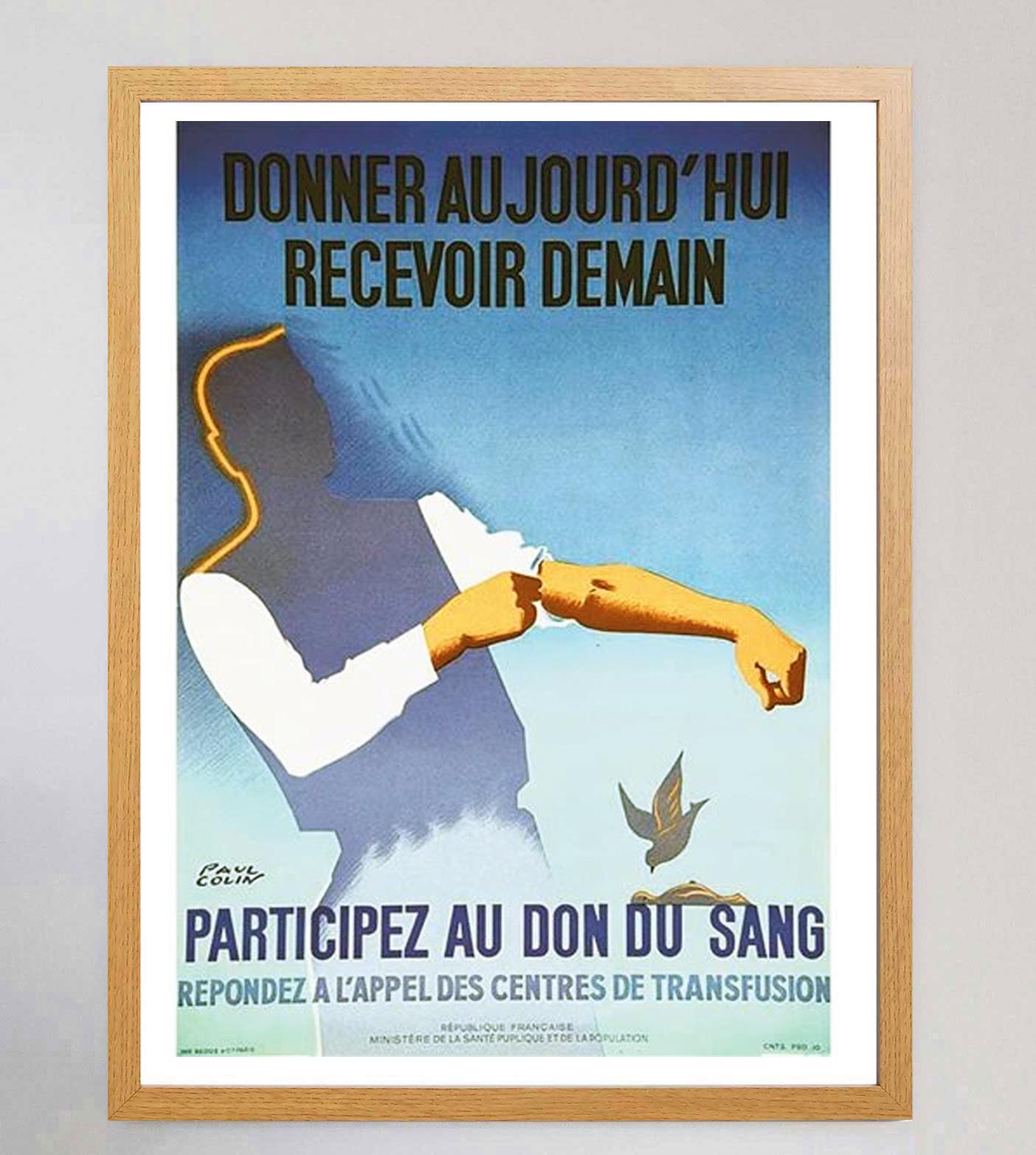 French 1950 Participez Au Don Au Sang Original Vintage Poster For Sale