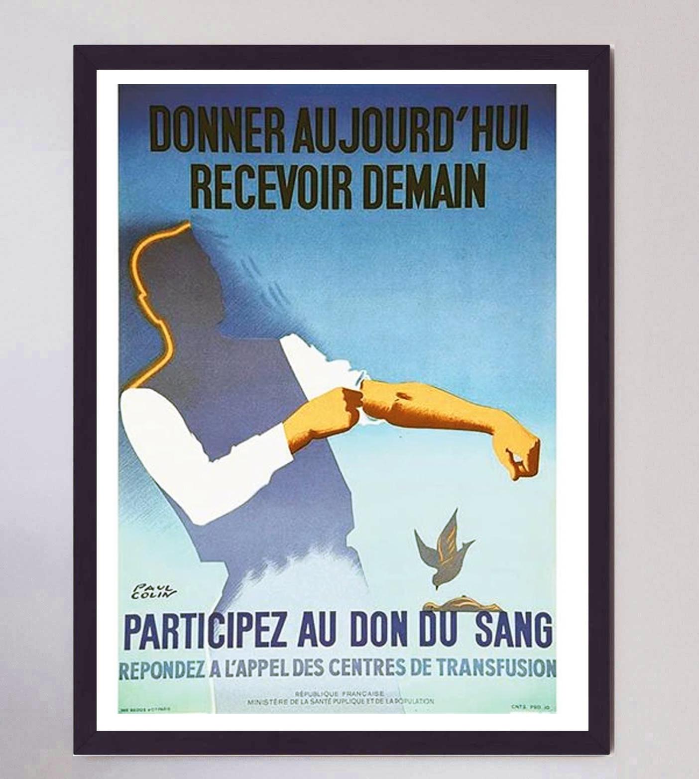 Mid-20th Century 1950 Participez Au Don Au Sang Original Vintage Poster For Sale