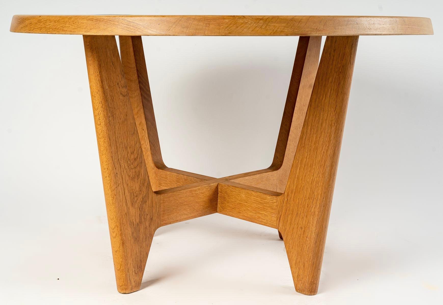 Mid-20th Century 1950 Pedestal Table of Guillerme and Chambron For Sale