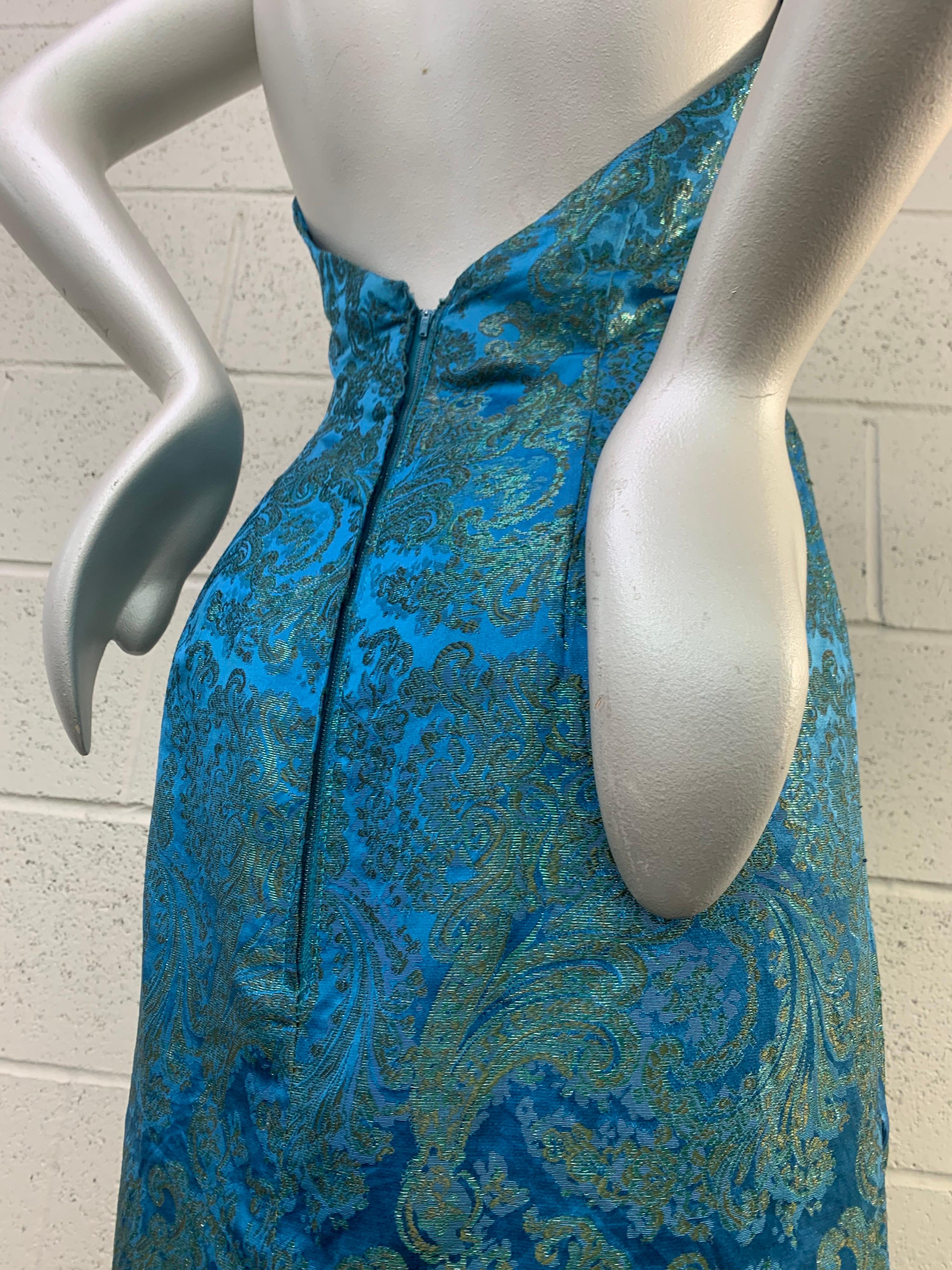 1950 Philip Hulitar Azure Silk Damask Halter Cocktail Dress & Jacket Ensemble For Sale 8