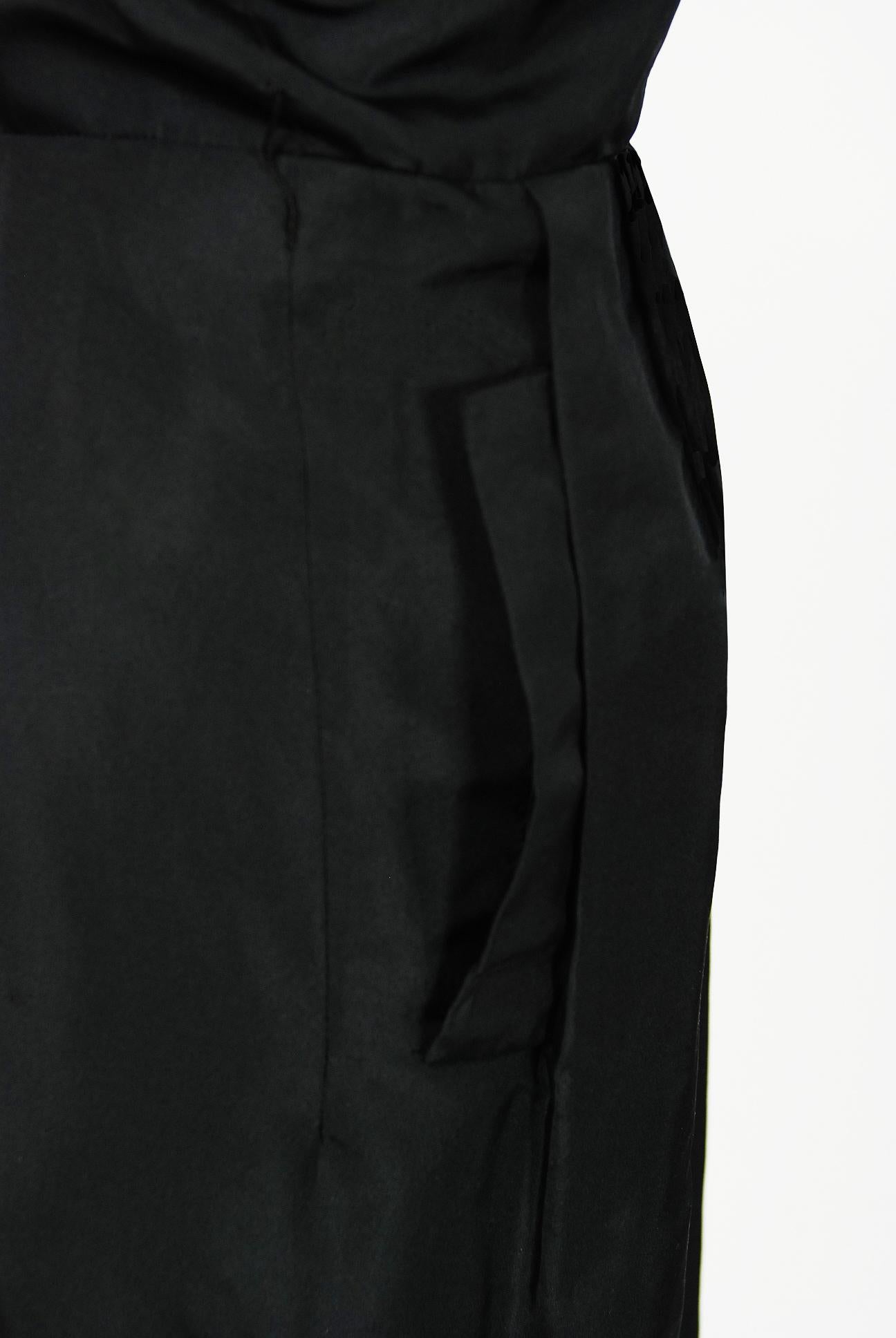 Women's Vintage 1950s Pierre Balmain Black and Nude Silk Dress w/ Billow-Sleeve Jacket 