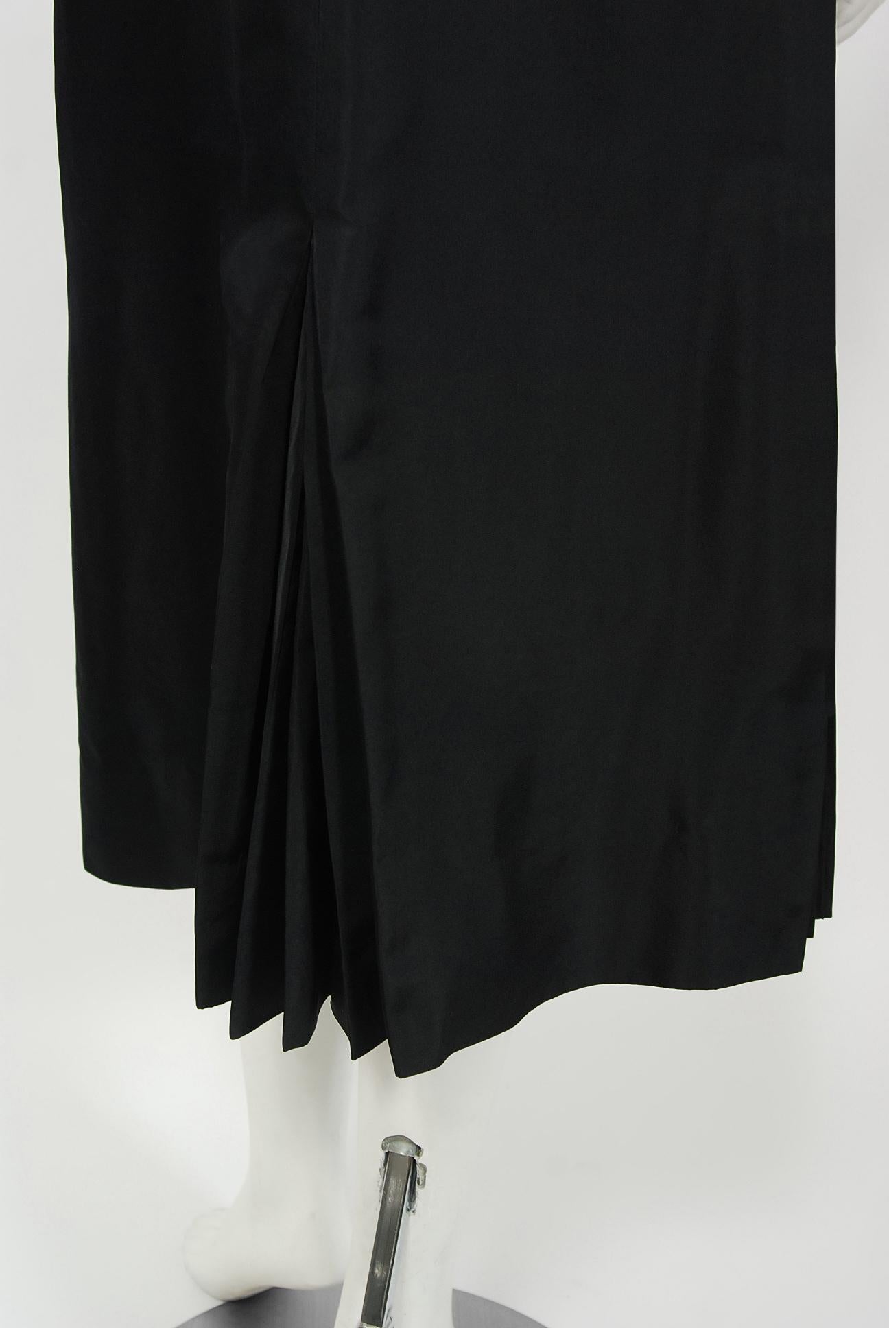 Vintage 1950s Pierre Balmain Black and Nude Silk Dress w/ Billow-Sleeve Jacket  2