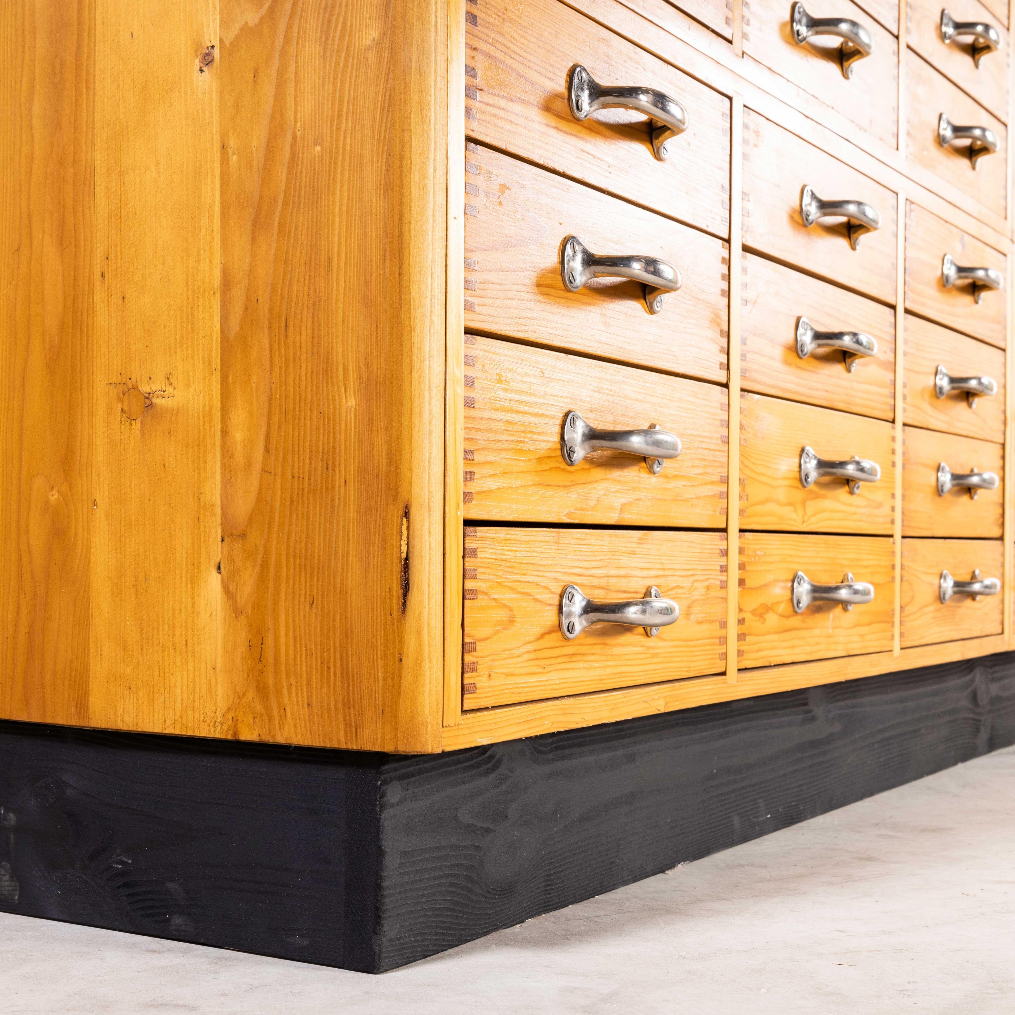Belgian 1950 Pine 48 Drawer Laboratory Bank of Drawers