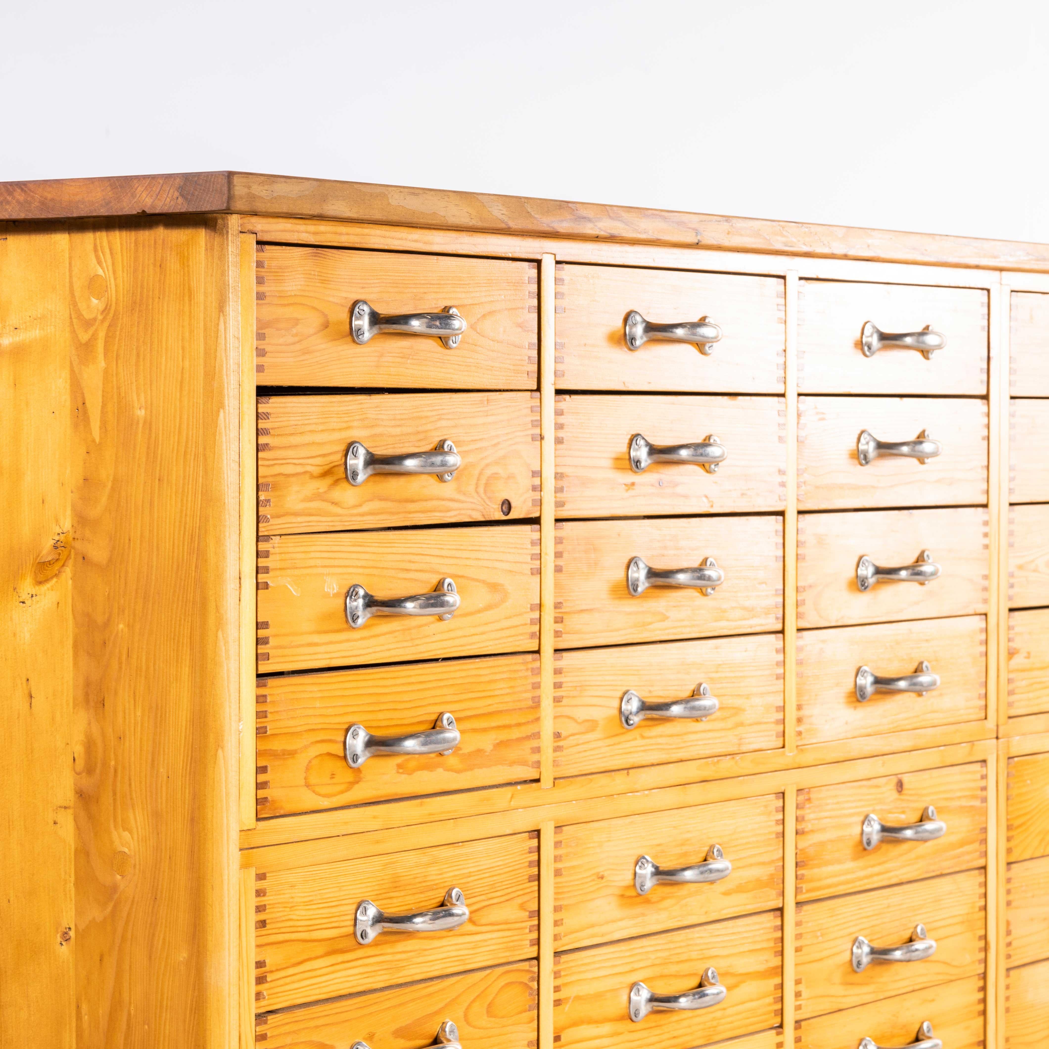 Mid-20th Century 1950 Pine 48 Drawer Laboratory Bank of Drawers
