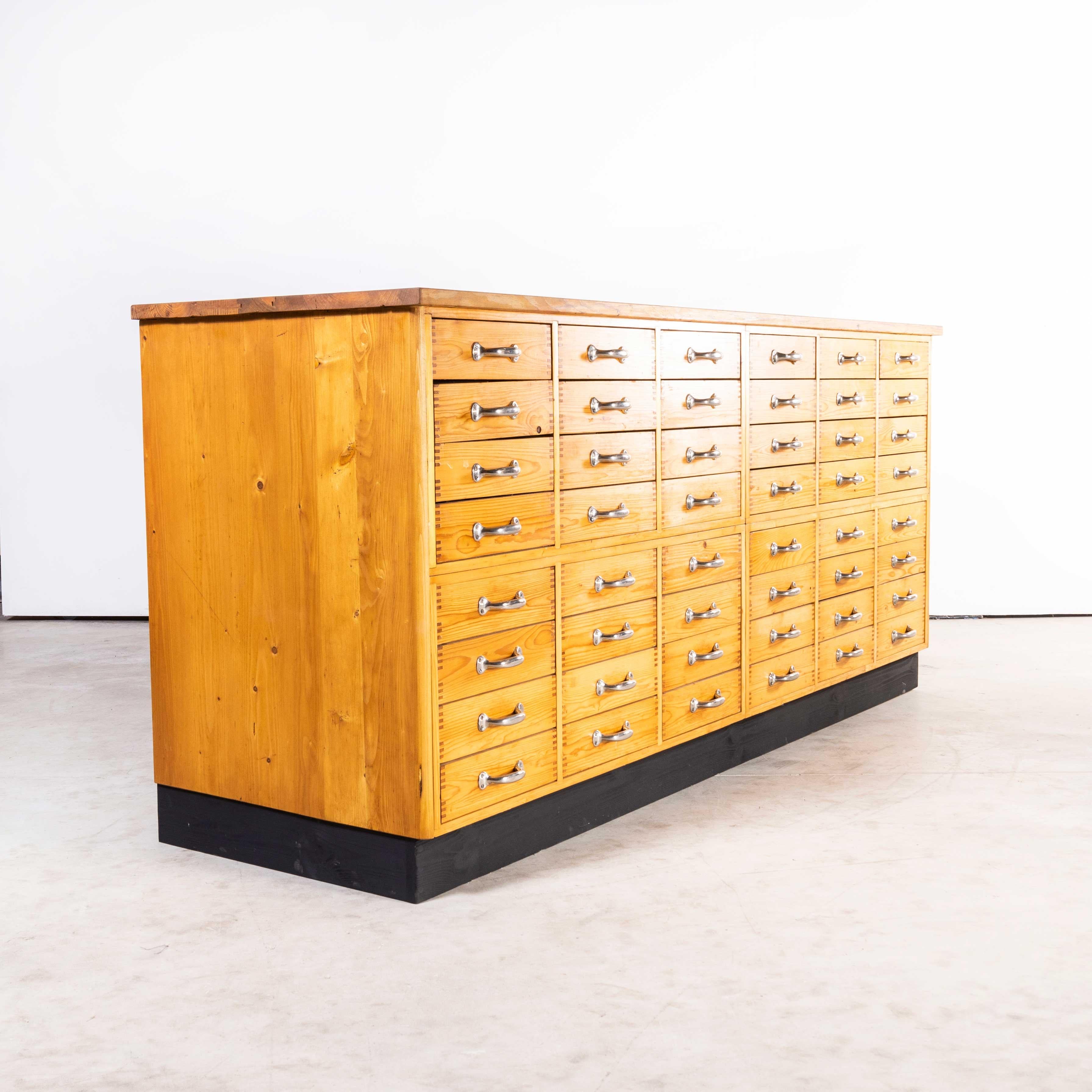1950 Pine 48 Drawer Laboratory Bank of Drawers 1