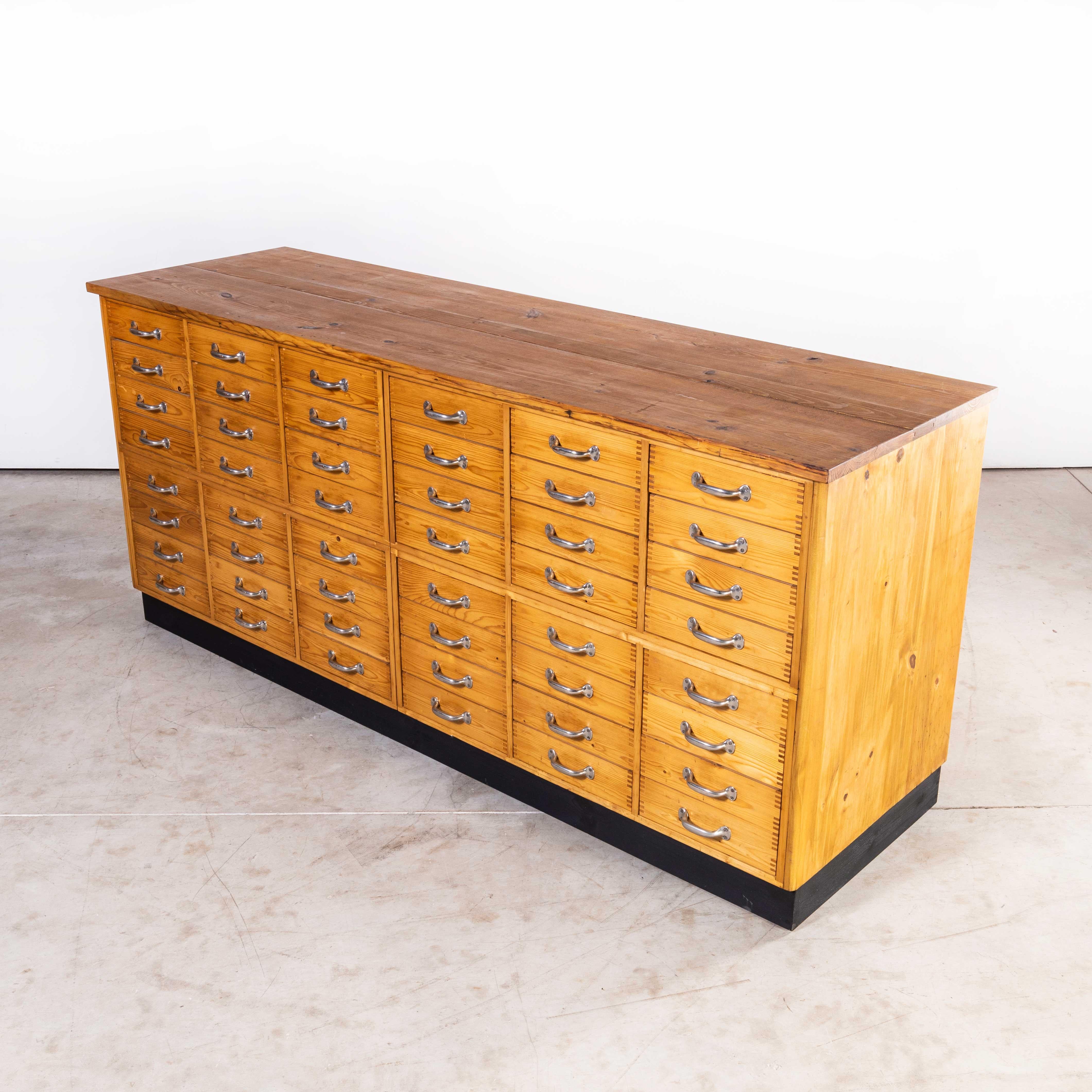 1950 Pine 48 Drawer Laboratory Bank of Drawers 2