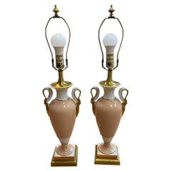 1950 Pink Frederick Cooper Swan Handle Lamps, a Pair