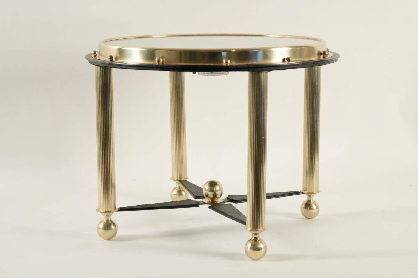 French 1950 Rare Jacques Adnet Marine Clock Gueridon