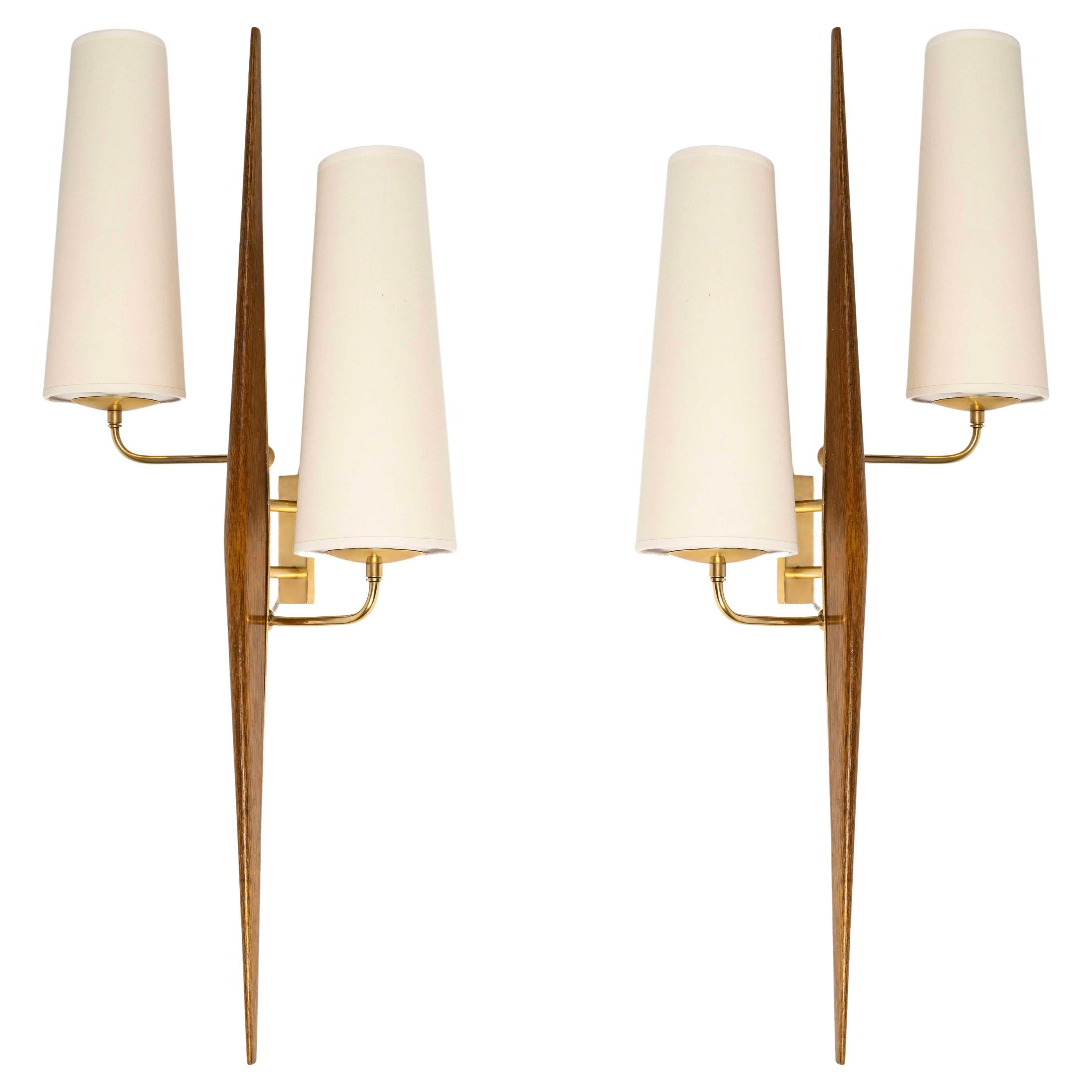 1950 Rare Large pair of wall sconces by Maison Arlus For Sale