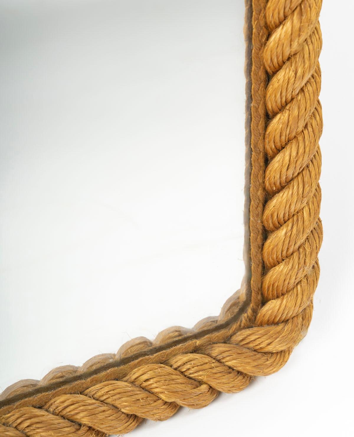 French 1950 Rare Large Rope Mirror by Adrien Audoux & Frida Minet