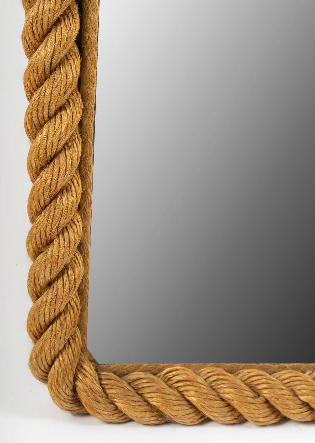 1950 Rare Large Rope Mirror by Adrien Audoux & Frida Minet In Good Condition In Saint-Ouen, FR