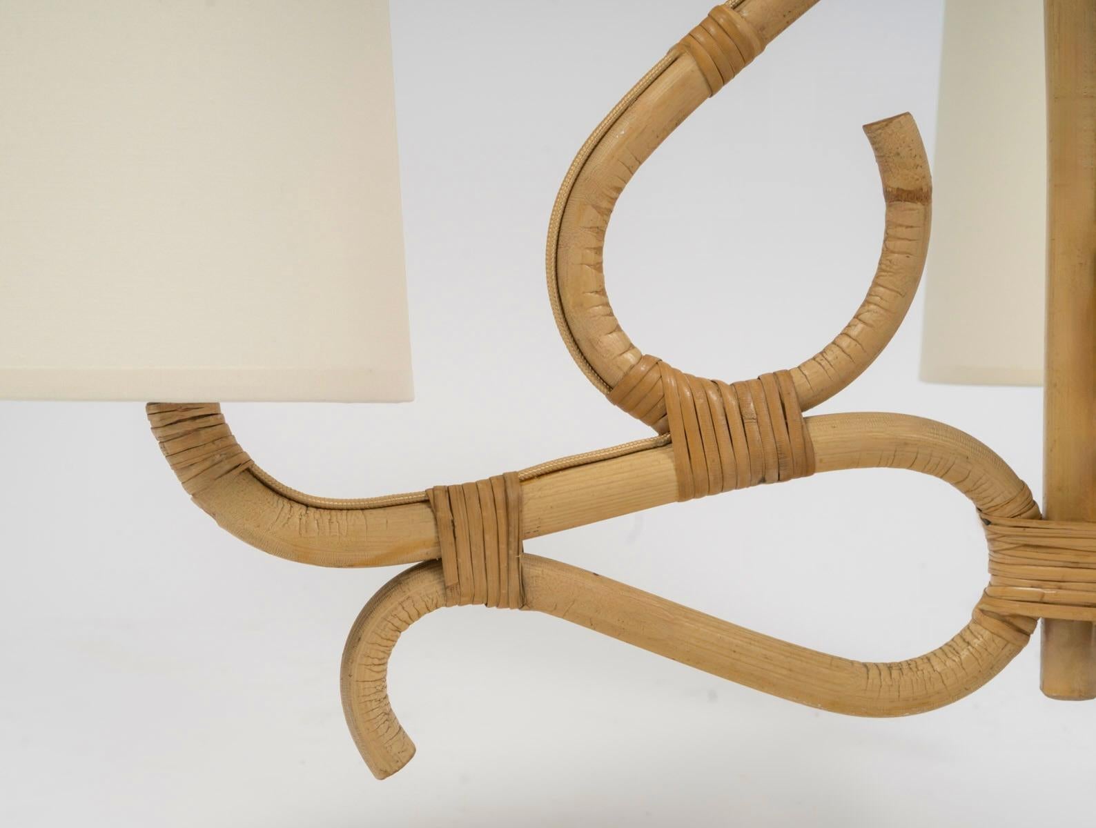 Stile provenzale 1950 Lampadario in rattan di Louis Sognot in vendita