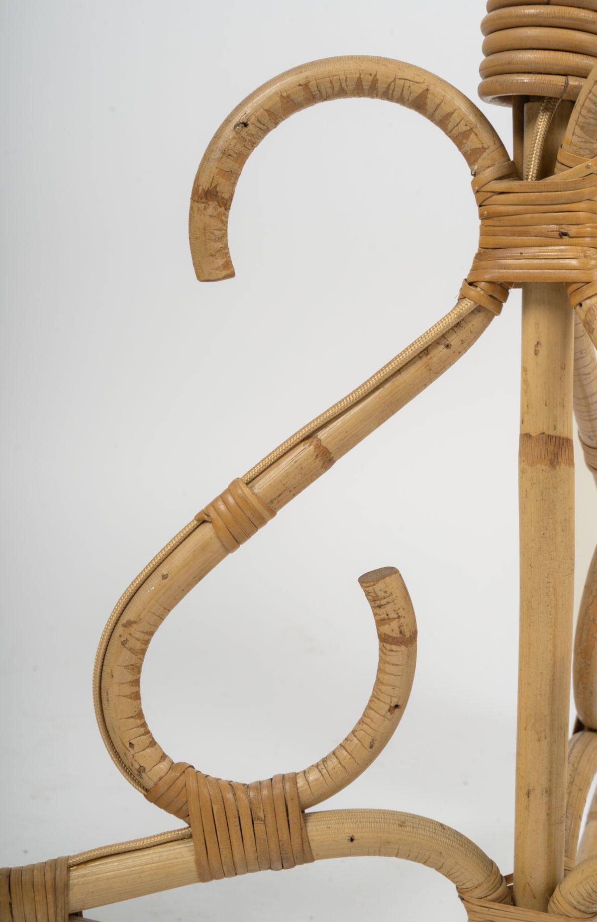 Metà XX secolo 1950 Lampadario in rattan di Louis Sognot in vendita