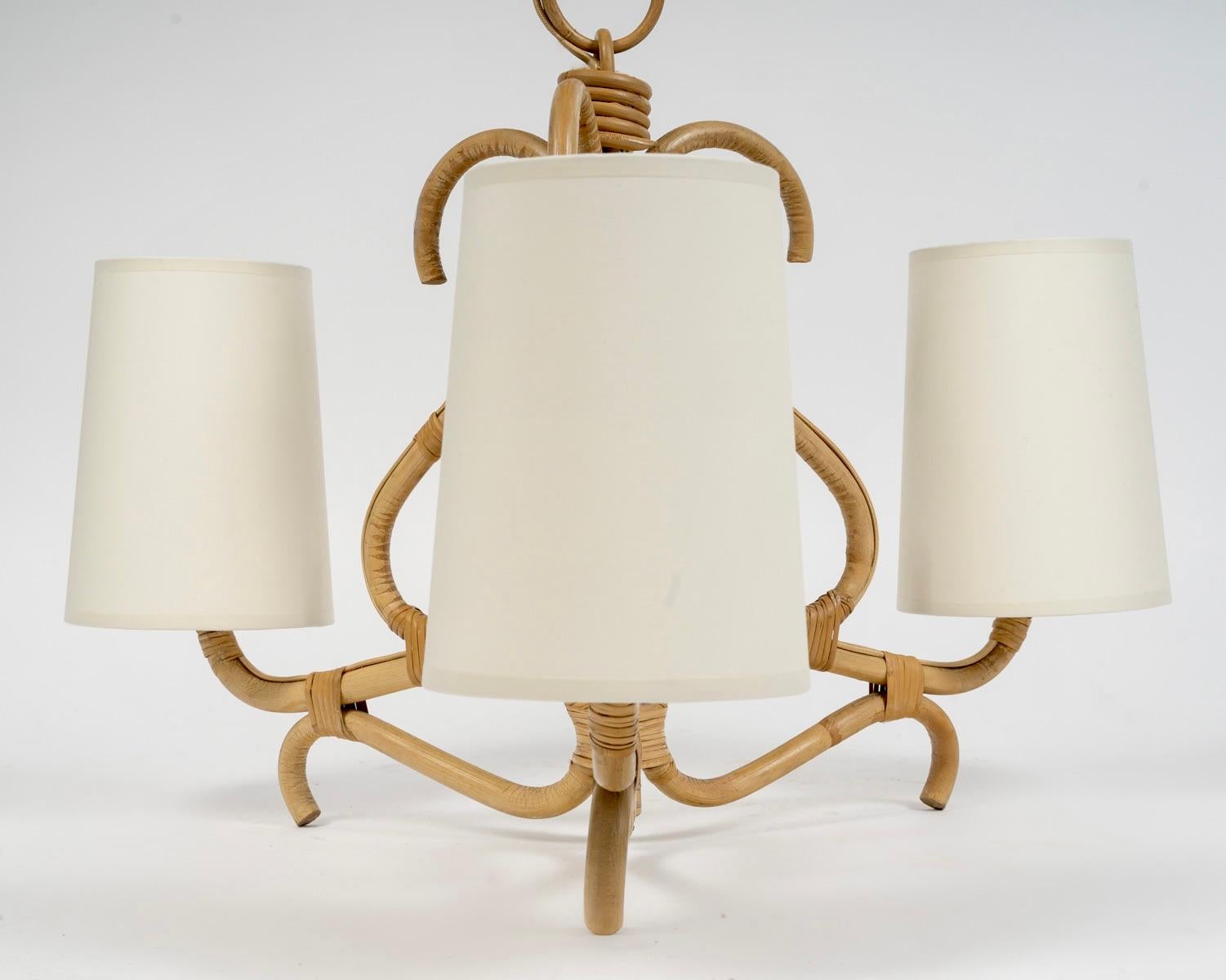 Corda 1950 Lampadario in rattan di Louis Sognot in vendita