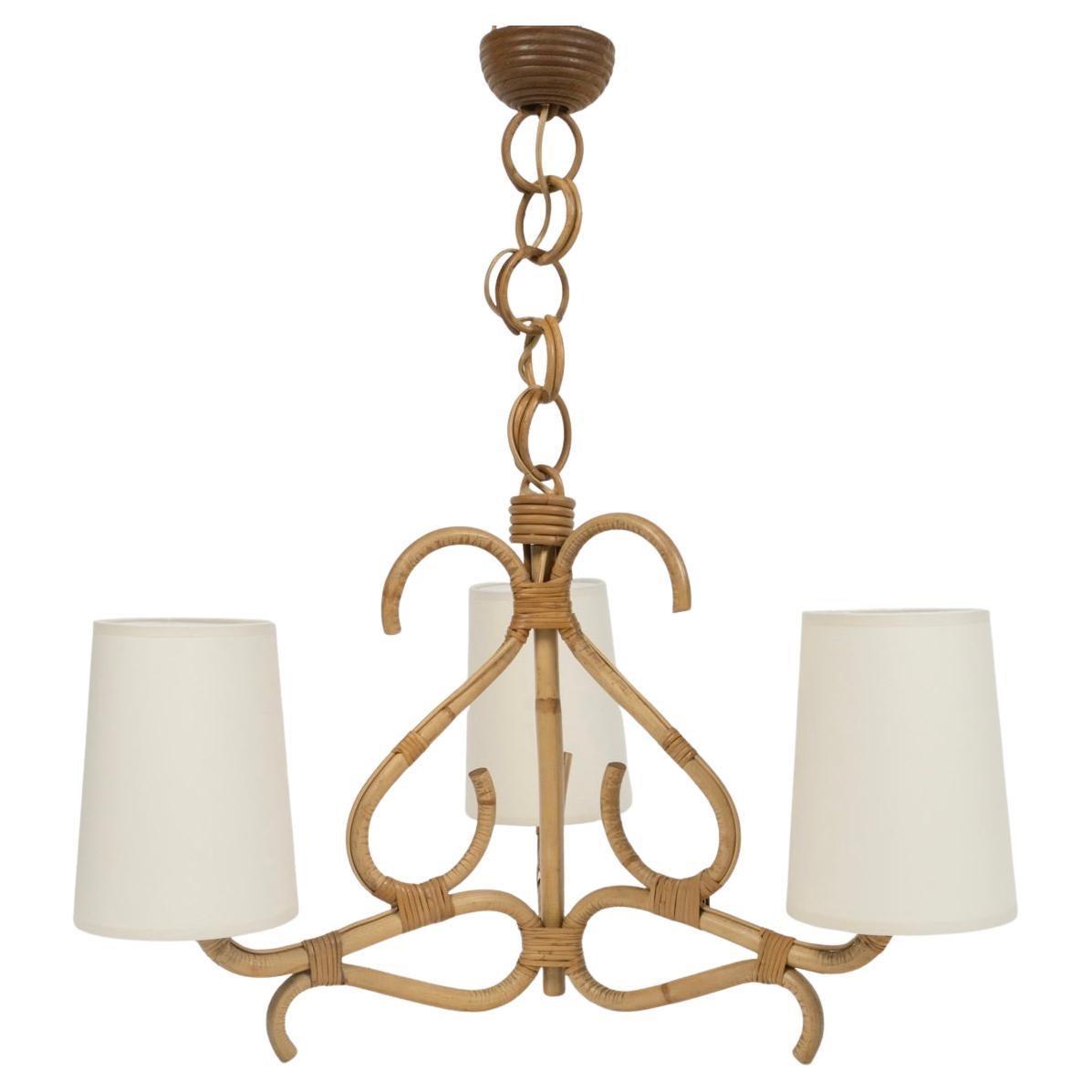 1950 Lampadario in rattan di Louis Sognot