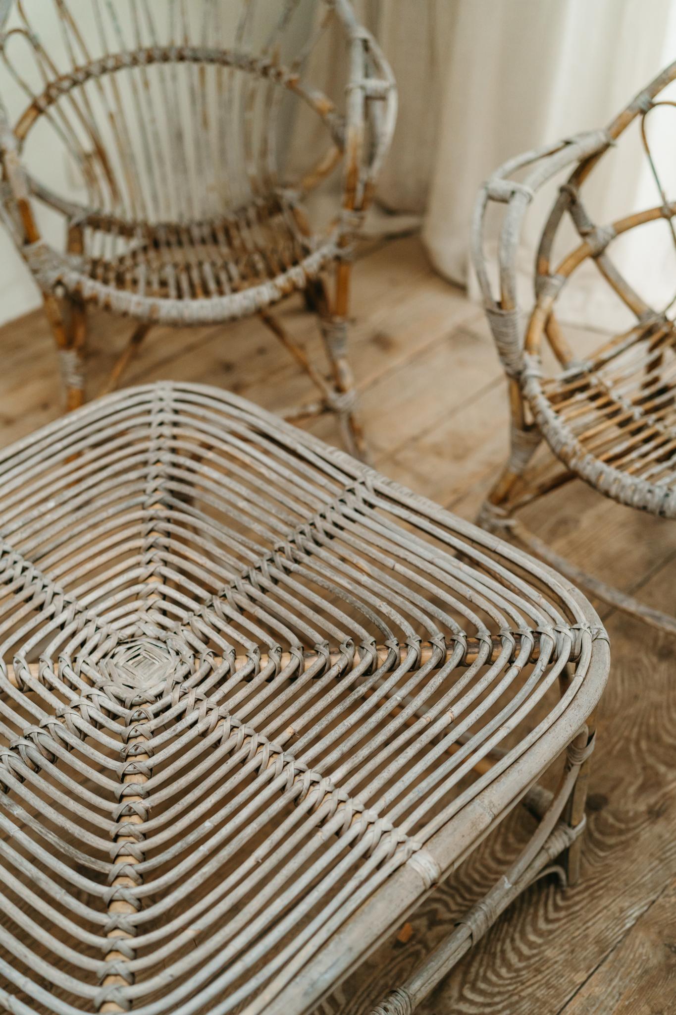 1950 set da giardino in rattan 4 sedie e 1 tavolo in vendita 6
