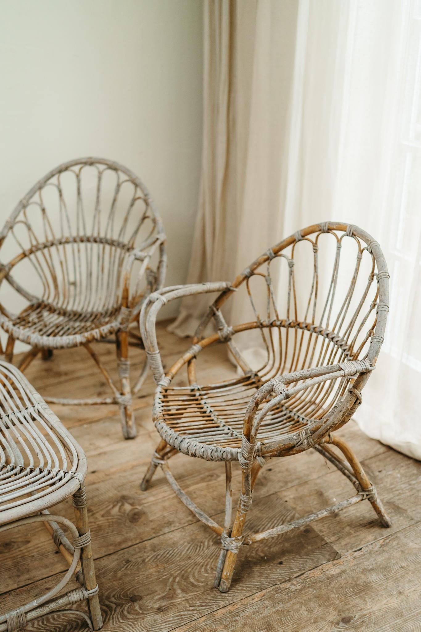Rattan 1950 set da giardino in rattan 4 sedie e 1 tavolo in vendita