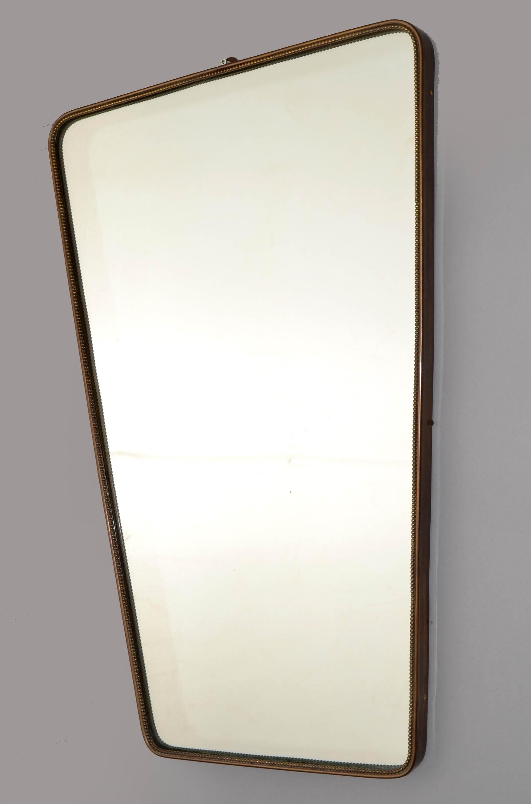 1950 Rectangle Art Deco Gio Ponti Style Brass Wood Decor Wall Mirror Italy Buffa For Sale 4