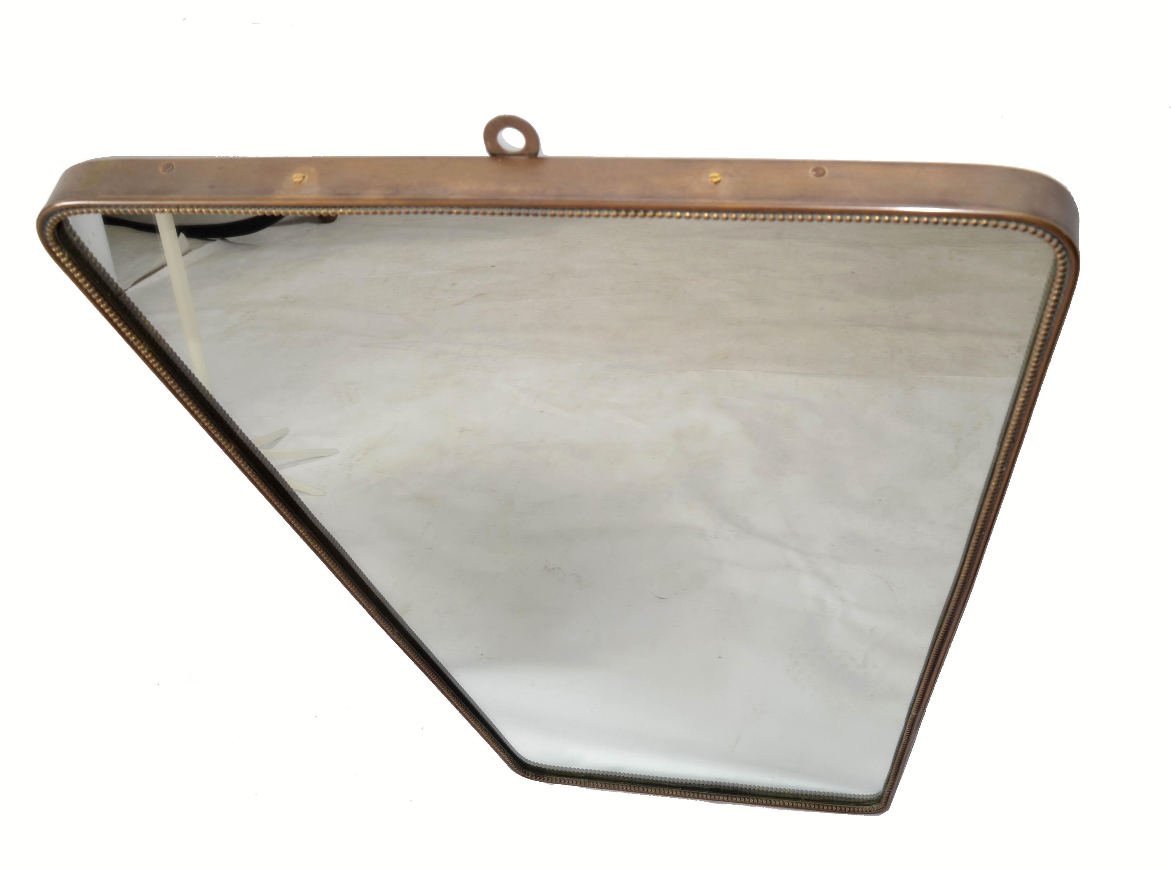 1950 Rectangle Art Deco Gio Ponti Style Brass Wood Decor Wall Mirror Italy Buffa For Sale 5