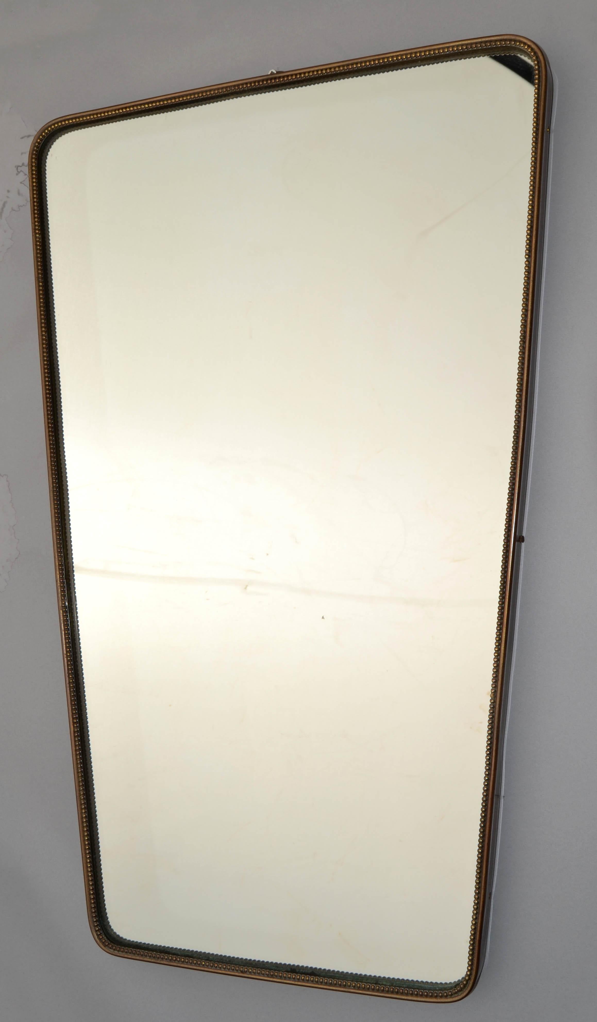 1950 Rectangle Art Deco Gio Ponti Style Brass Wood Decor Wall Mirror Italy Buffa For Sale 8