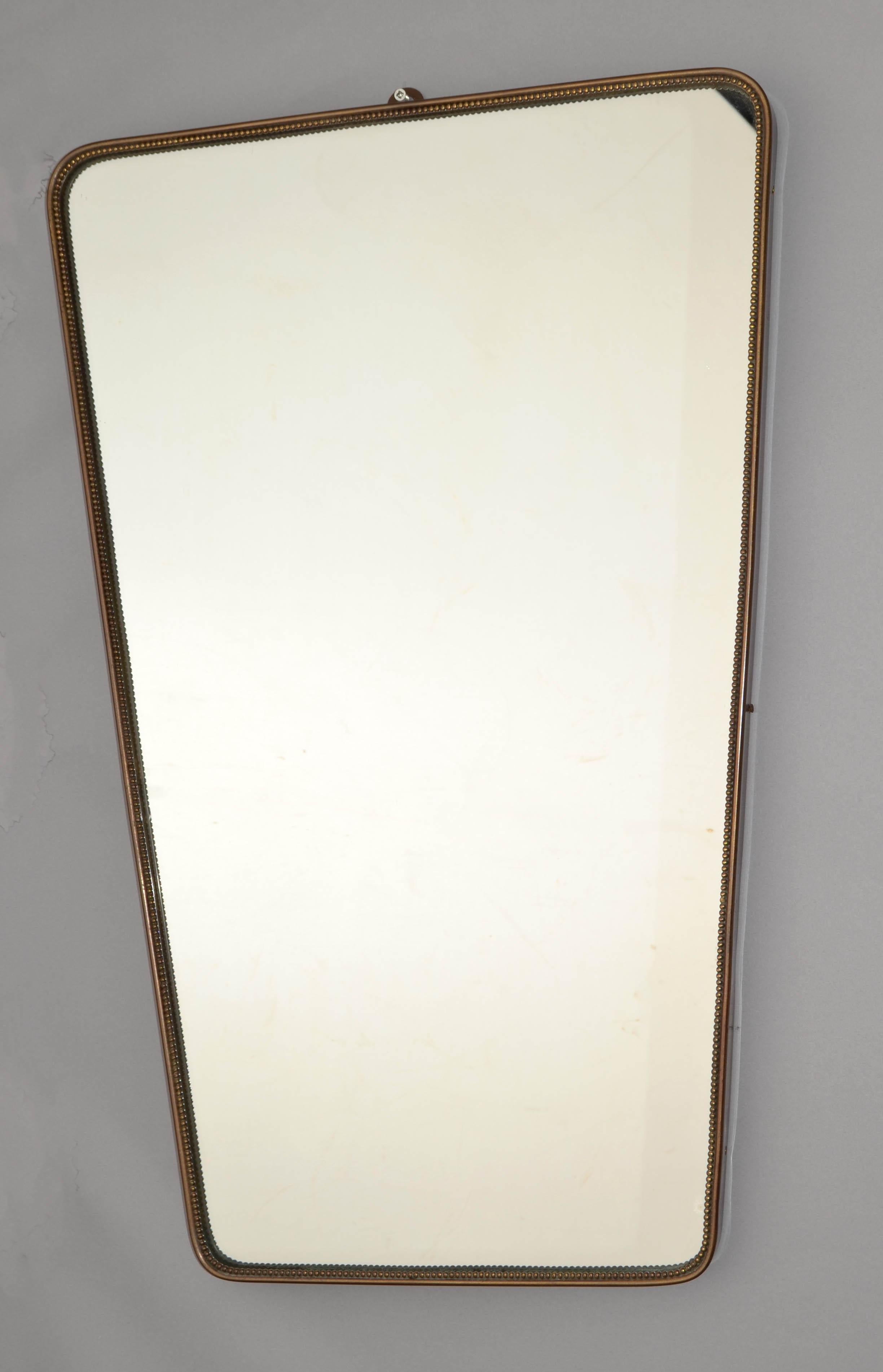 Italian 1950 Rectangle Art Deco Gio Ponti Style Brass Wood Decor Wall Mirror Italy Buffa For Sale