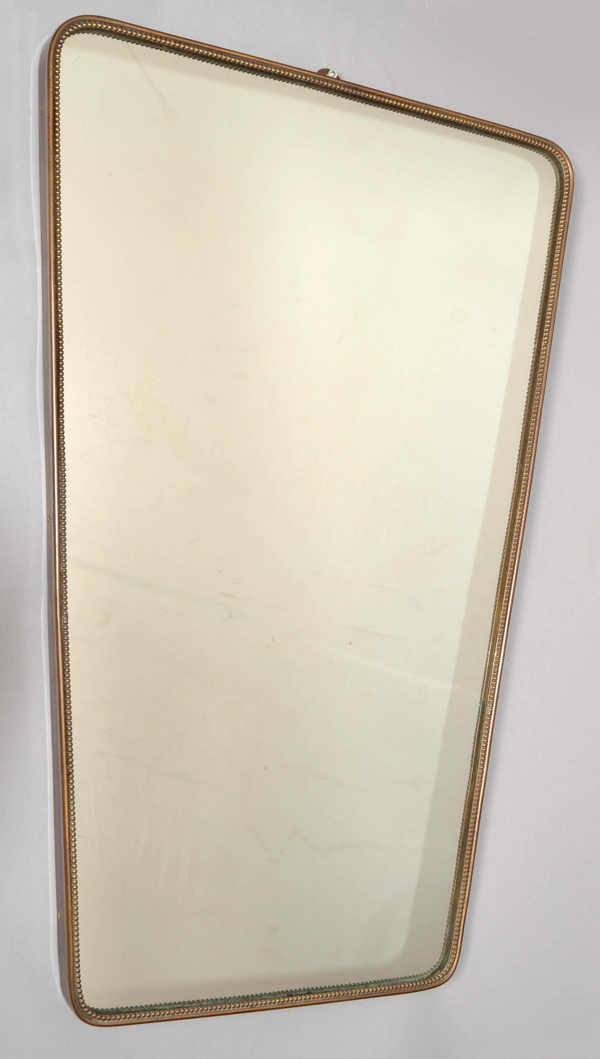 Hand-Crafted 1950 Rectangle Art Deco Gio Ponti Style Brass Wood Decor Wall Mirror Italy Buffa For Sale