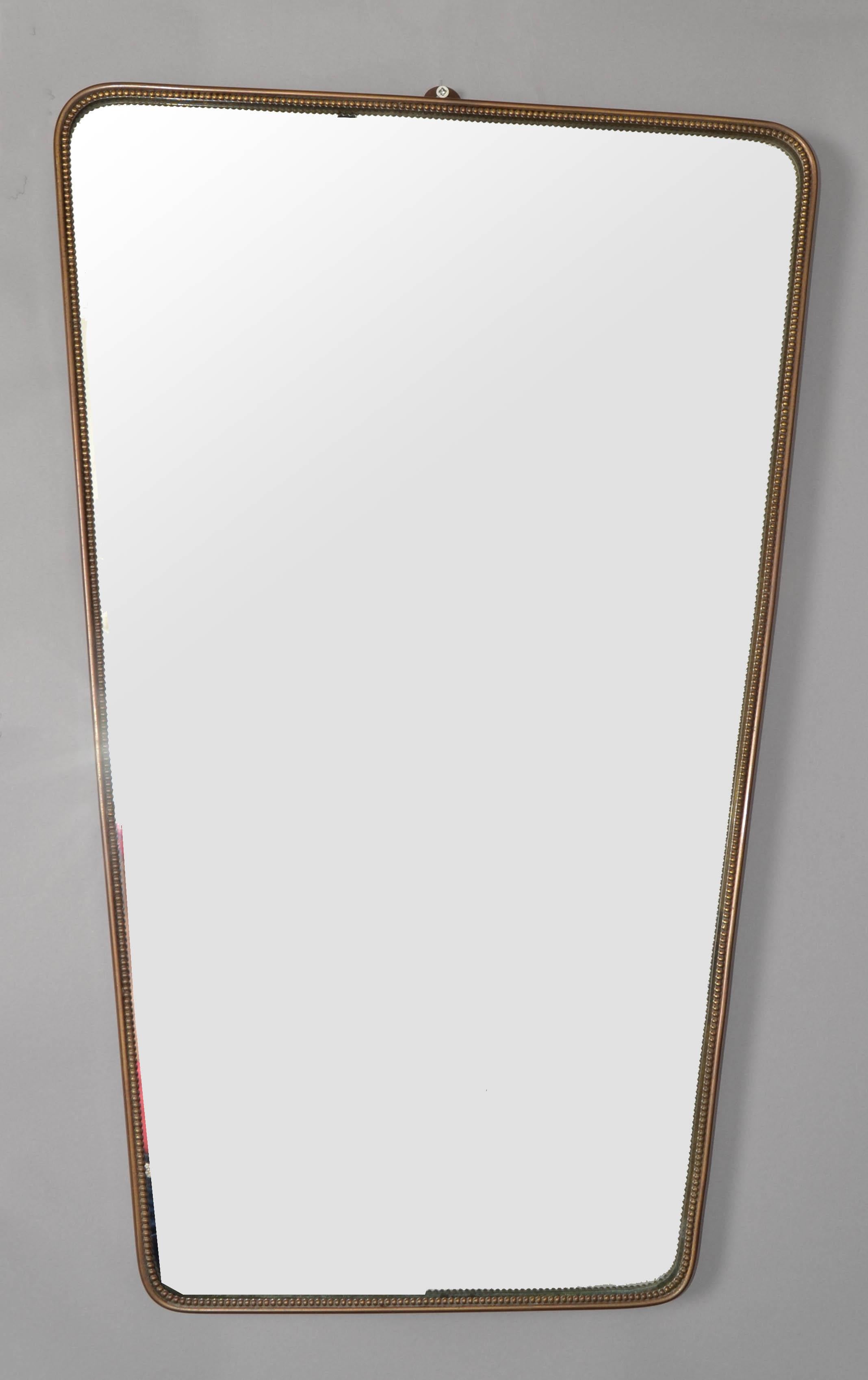 1950 Rectangle Art Deco Gio Ponti Style Brass Wood Decor Wall Mirror Italy Buffa In Good Condition For Sale In Miami, FL