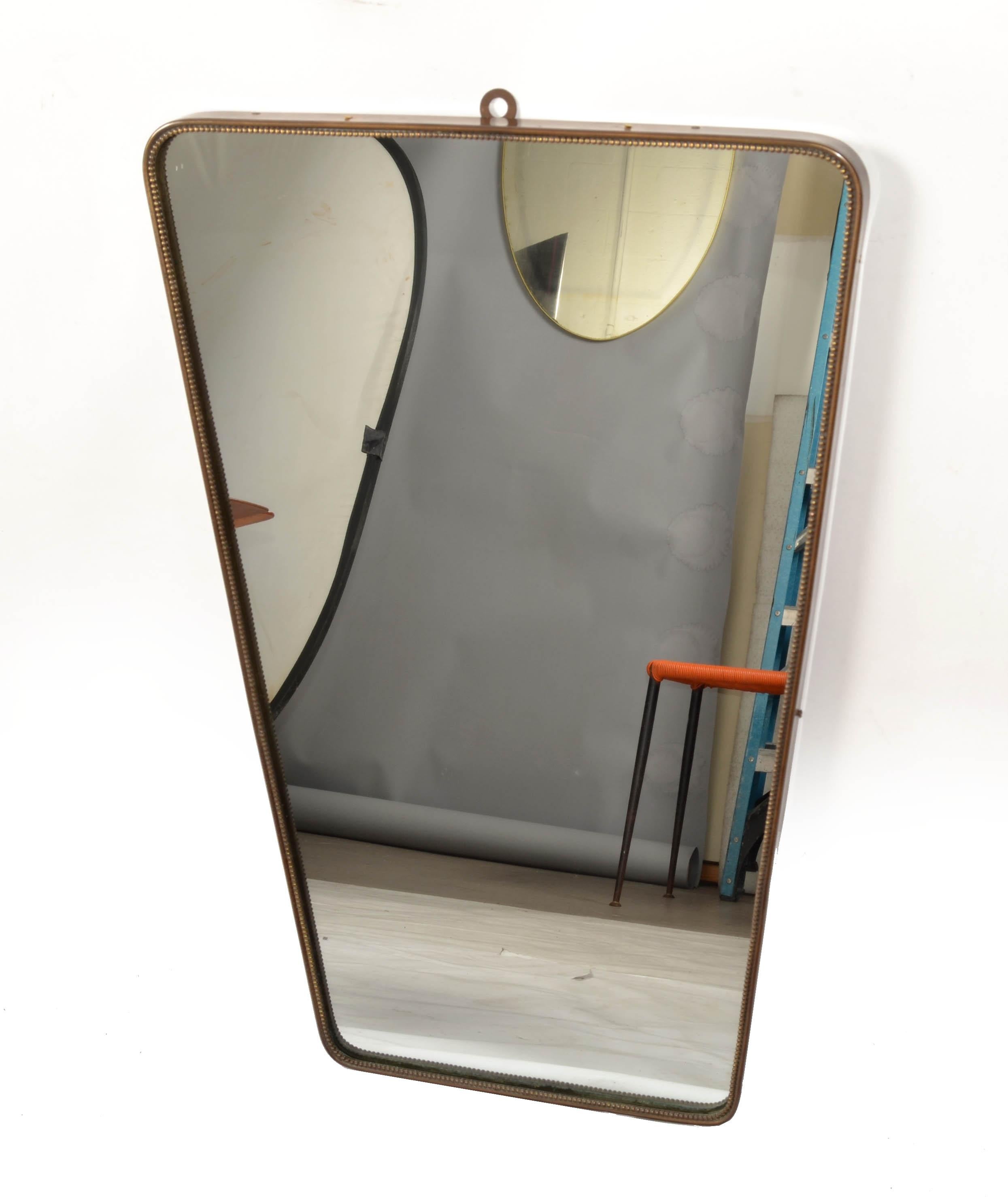 Mid-20th Century 1950 Rectangle Art Deco Gio Ponti Style Brass Wood Decor Wall Mirror Italy Buffa For Sale