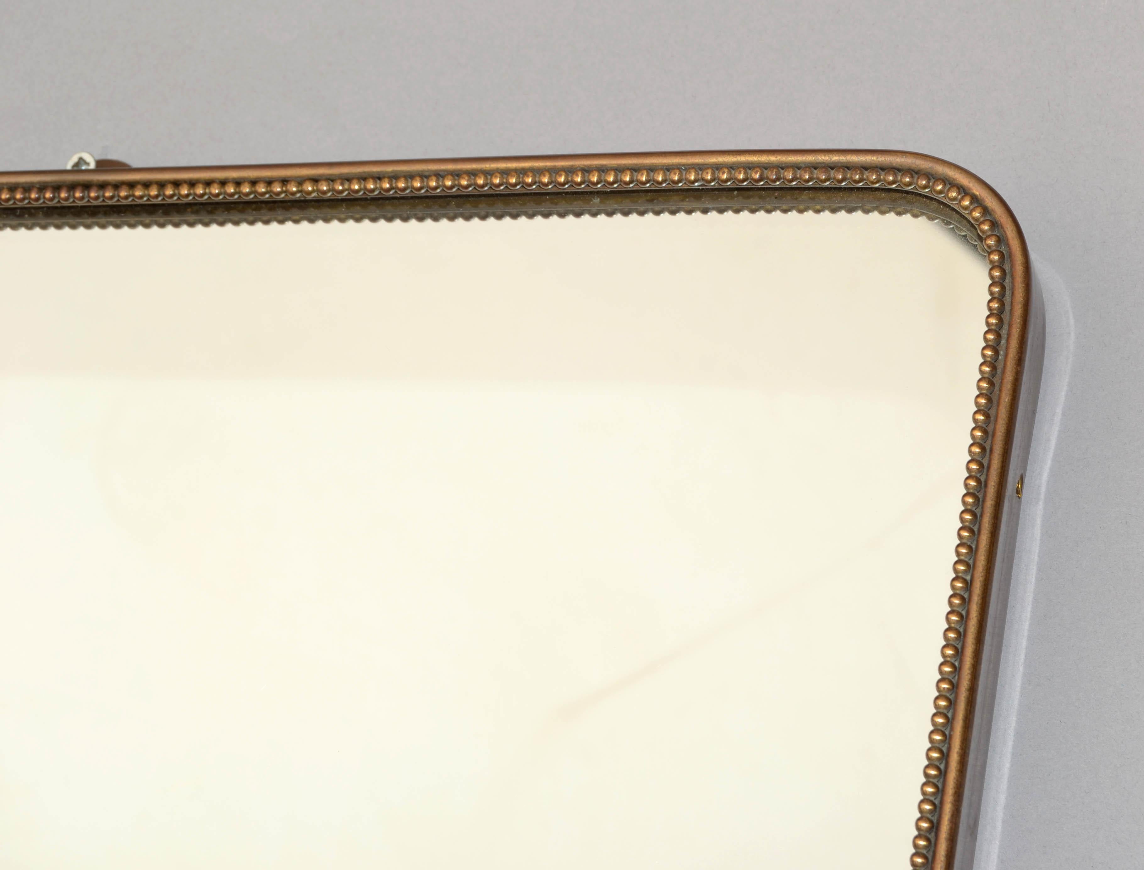 1950 Rectangle Art Deco Gio Ponti Style Brass Wood Decor Wall Mirror Italy Buffa For Sale 1