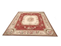 1950 Red and Beige Aubussom Rug or Carpet French Style Hand Knotted Wool