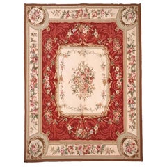 1950 Red and Beige Aubussom Rug or Carpet French Style Hand Knotted Wool