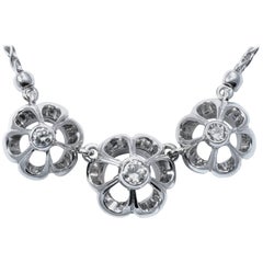 1950 Retro Floral Diamond 18K Gold Necklace