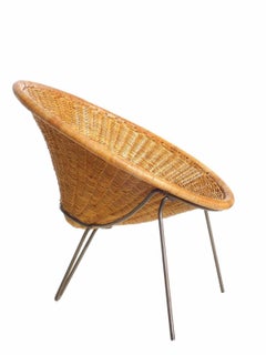 1950 Roberto Mango Italian Design Midcentury Rattan Wicker Armchair Lounge Chair
