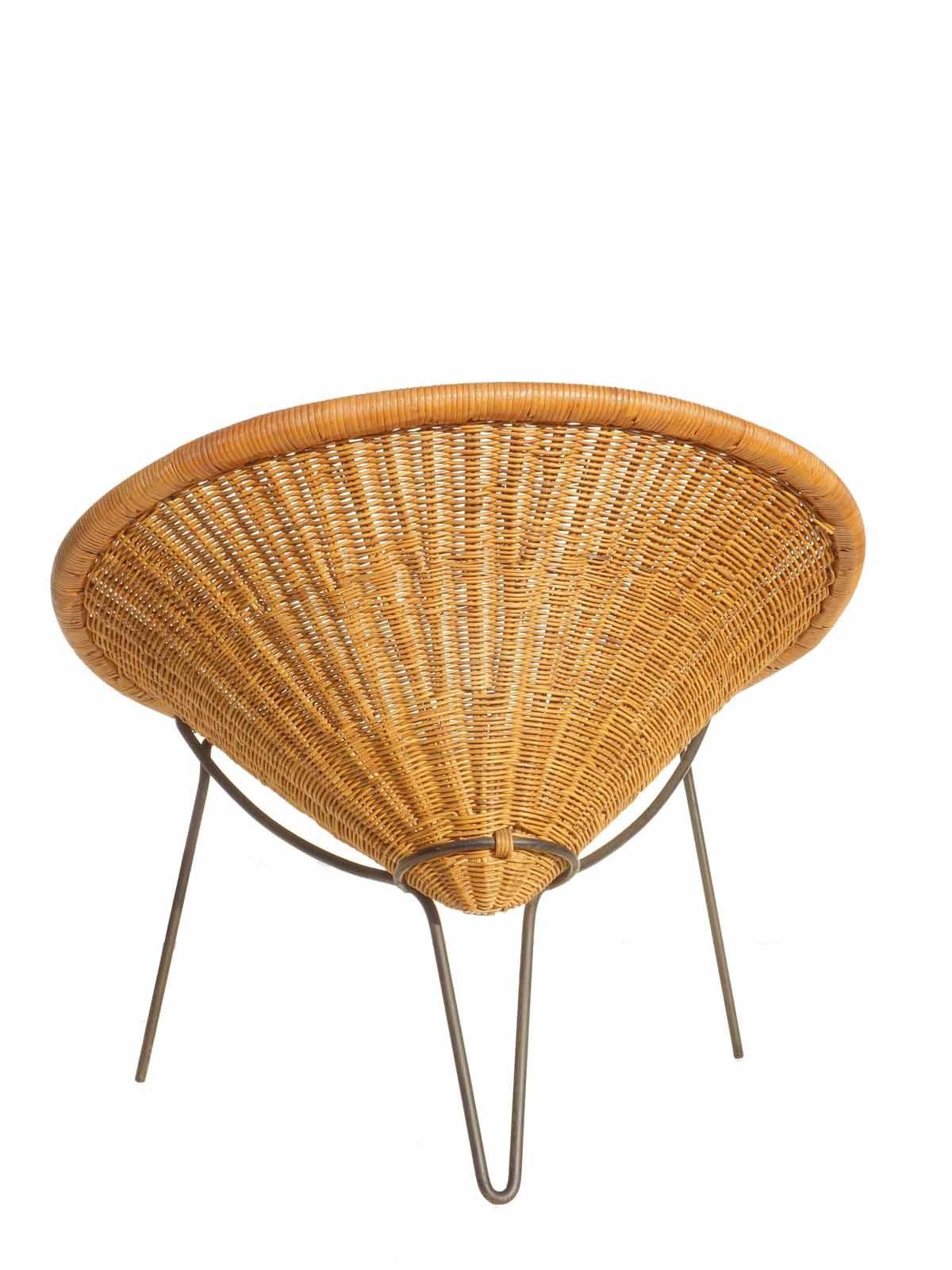 1950 Roberto Mango Italian Design Midcentury Rattan Wicker Armchair Lounge Chair In Excellent Condition In Brescia, IT