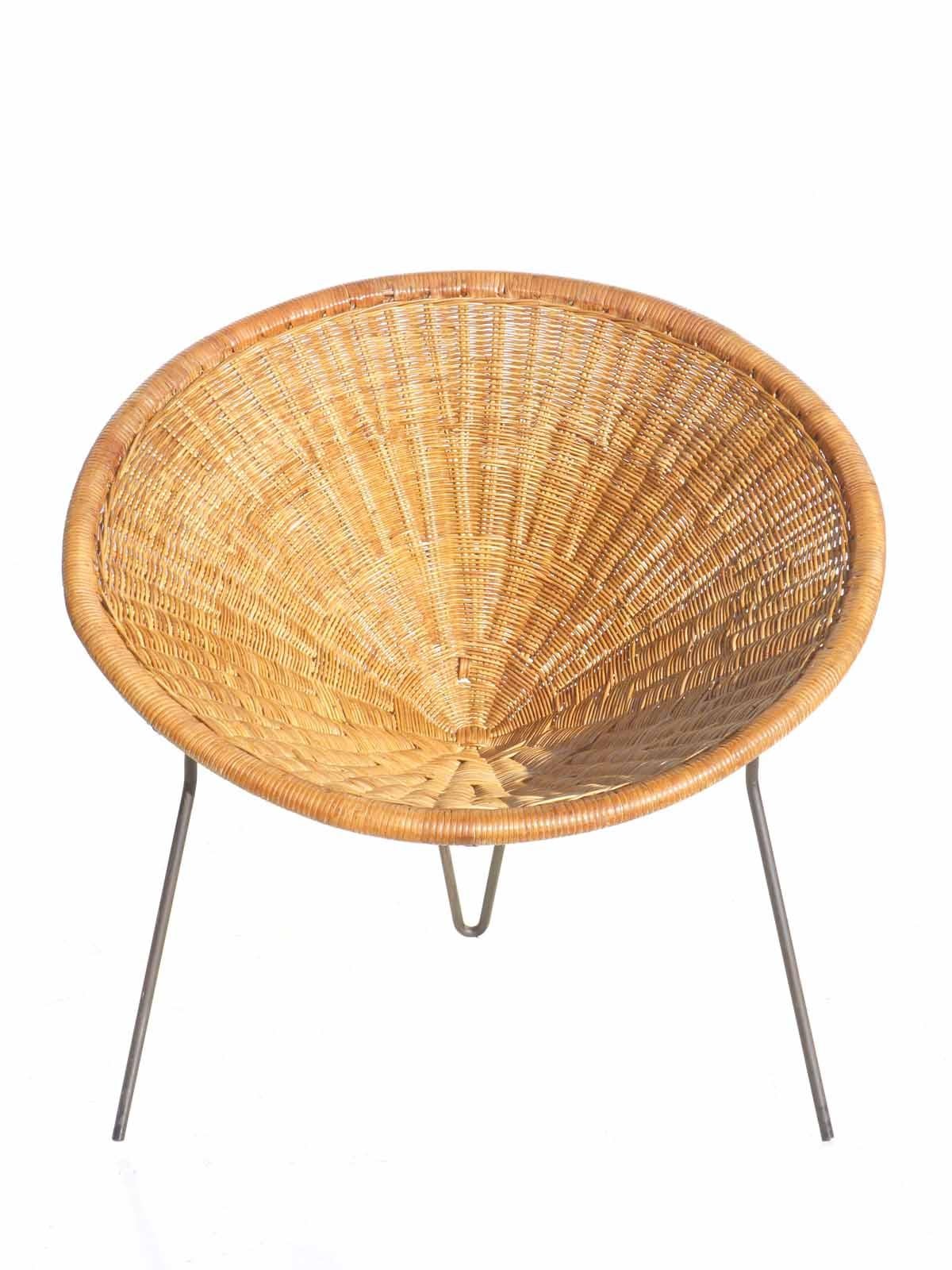 Mid-20th Century 1950 Roberto Mango Italian Design Midcentury Rattan Wicker Armchair Lounge Chair