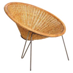 1950 Roberto Mango Italienisches Design Midcentury Rattan Wicker Sessel Lounge Chair