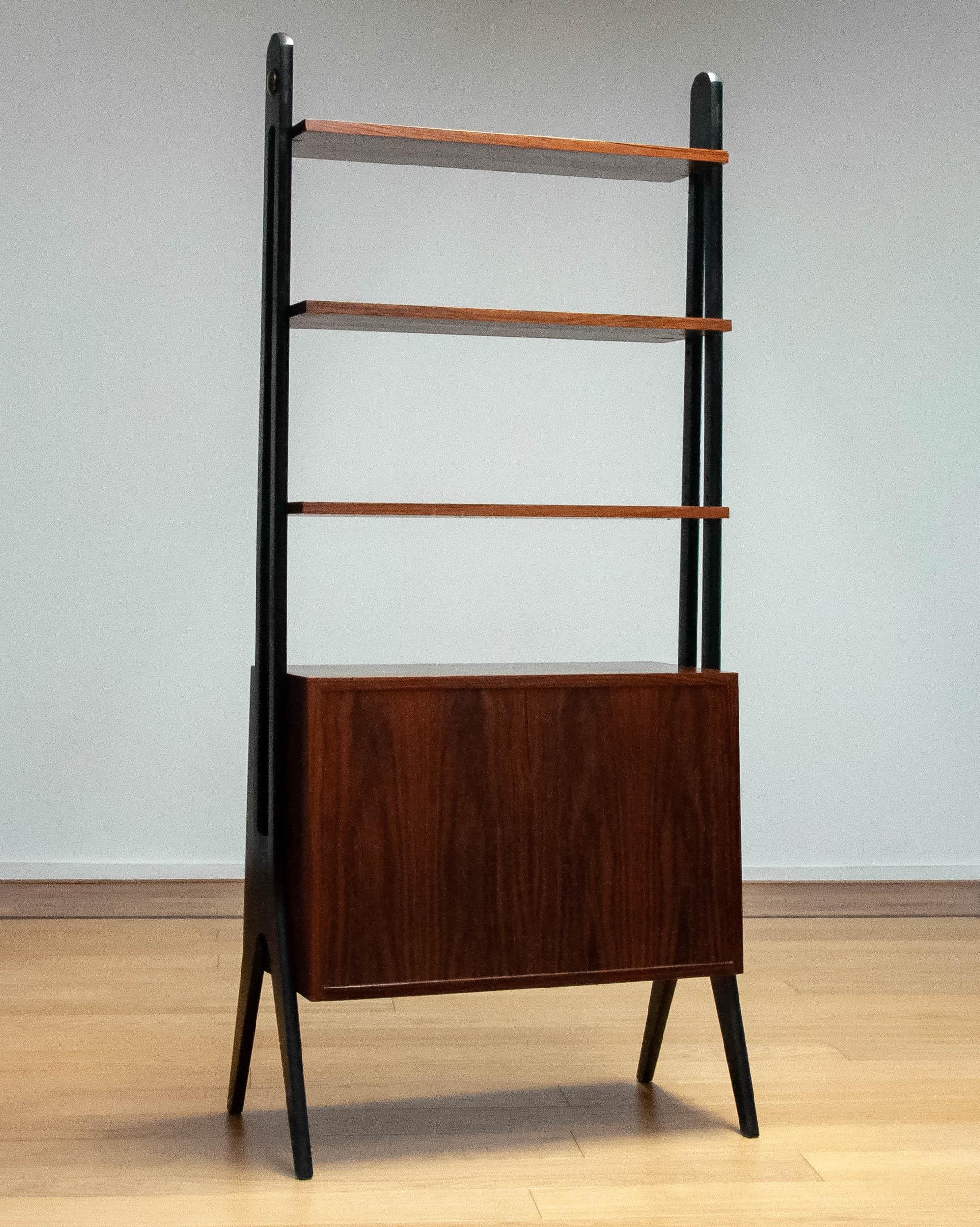 Mid-20th Century 1950 Rosewood Bookcase Room Divider With Black Lacquered Stands By Treman Sweden