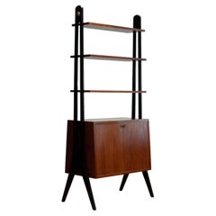 1950 Rosewood Bookcase Room Divider With Black Lacquered Stands By Treman Sweden