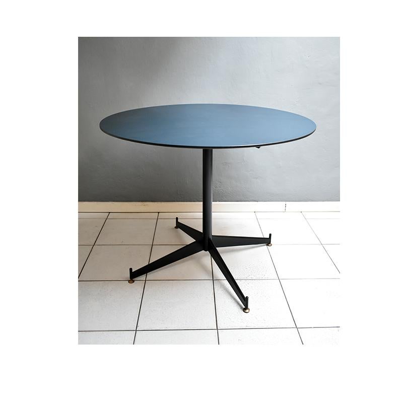 Mid-Century Modern 1950, Round Vintage Dining Table Foe 4 People, with Petroleum Blue Formicac Top 