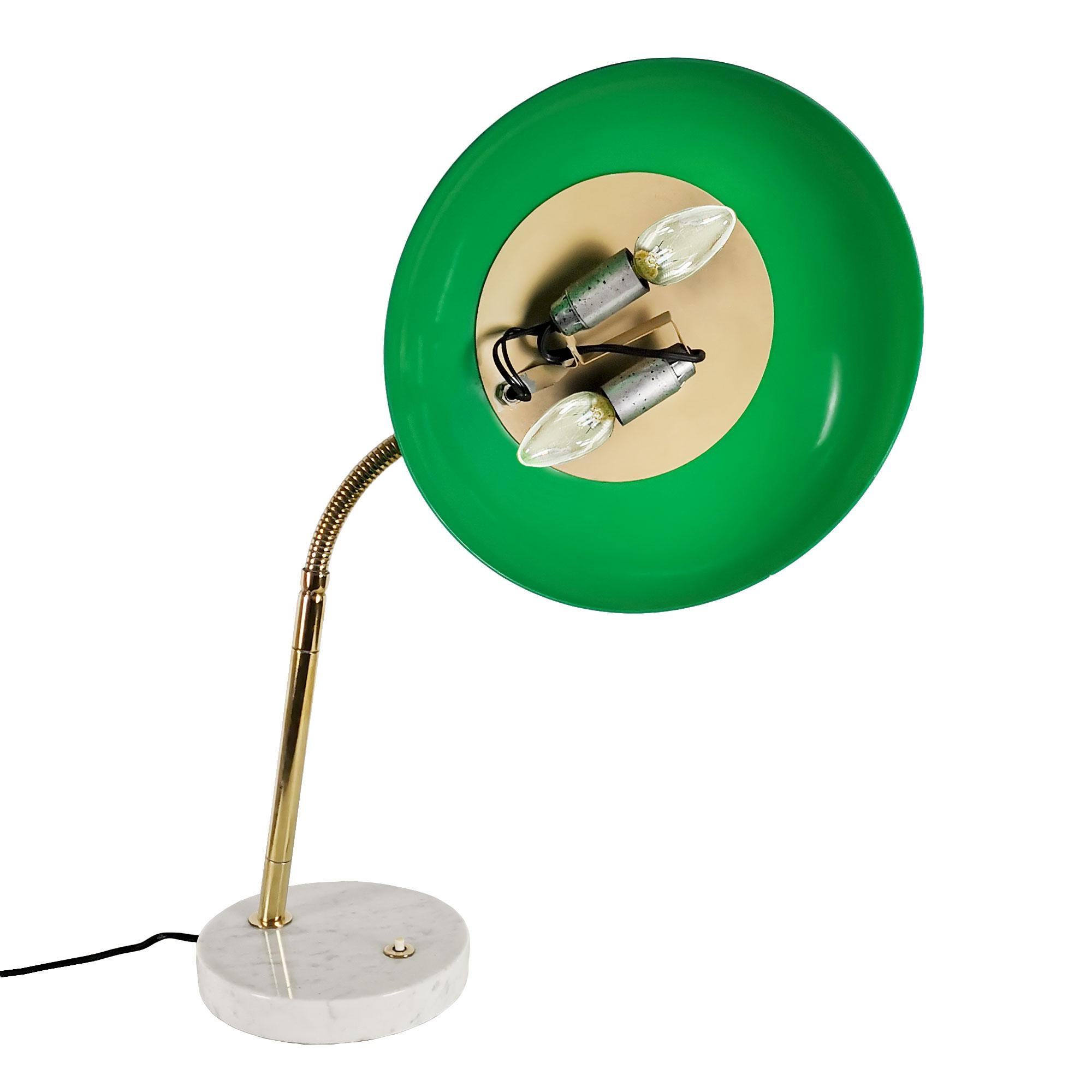 Mid-Century Modern Desk Lamp Attributed Stilnovo, Marble, Brass, Plastic - Italy In Good Condition For Sale In Girona, ES