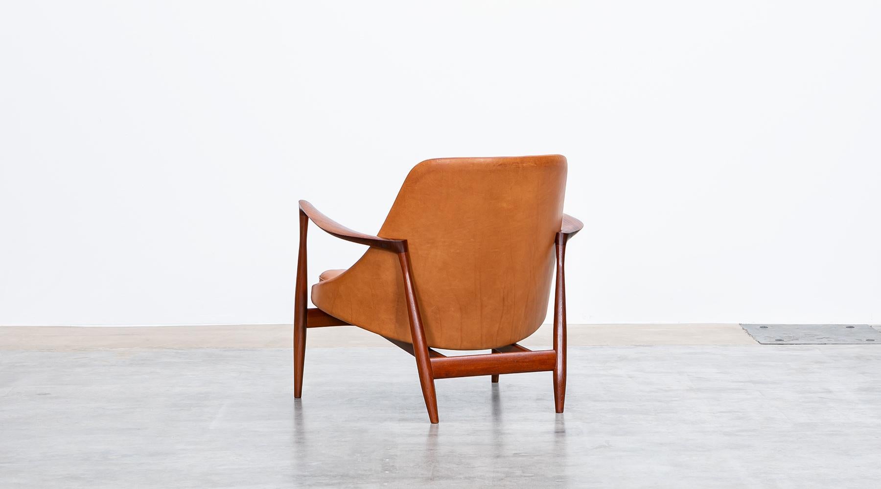 1950's Brown Wooden and Leather Pair of Lounge Chairs by Ib Kofod-Larsen 4