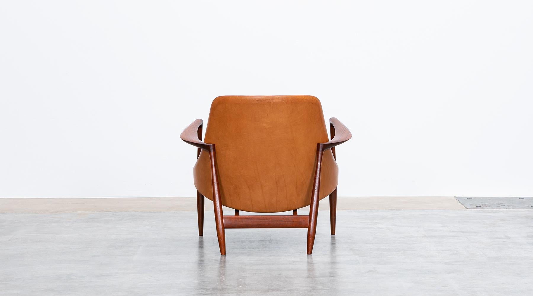 1950's Brown Wooden and Leather Pair of Lounge Chairs by Ib Kofod-Larsen 5