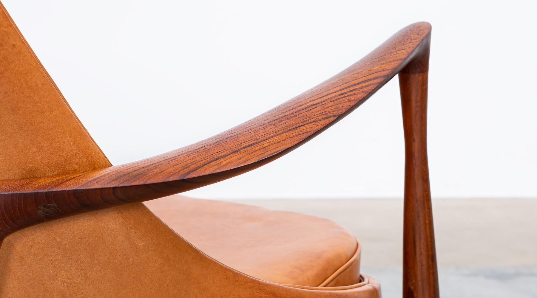 1950's Brown Wooden and Leather Pair of Lounge Chairs by Ib Kofod-Larsen 7