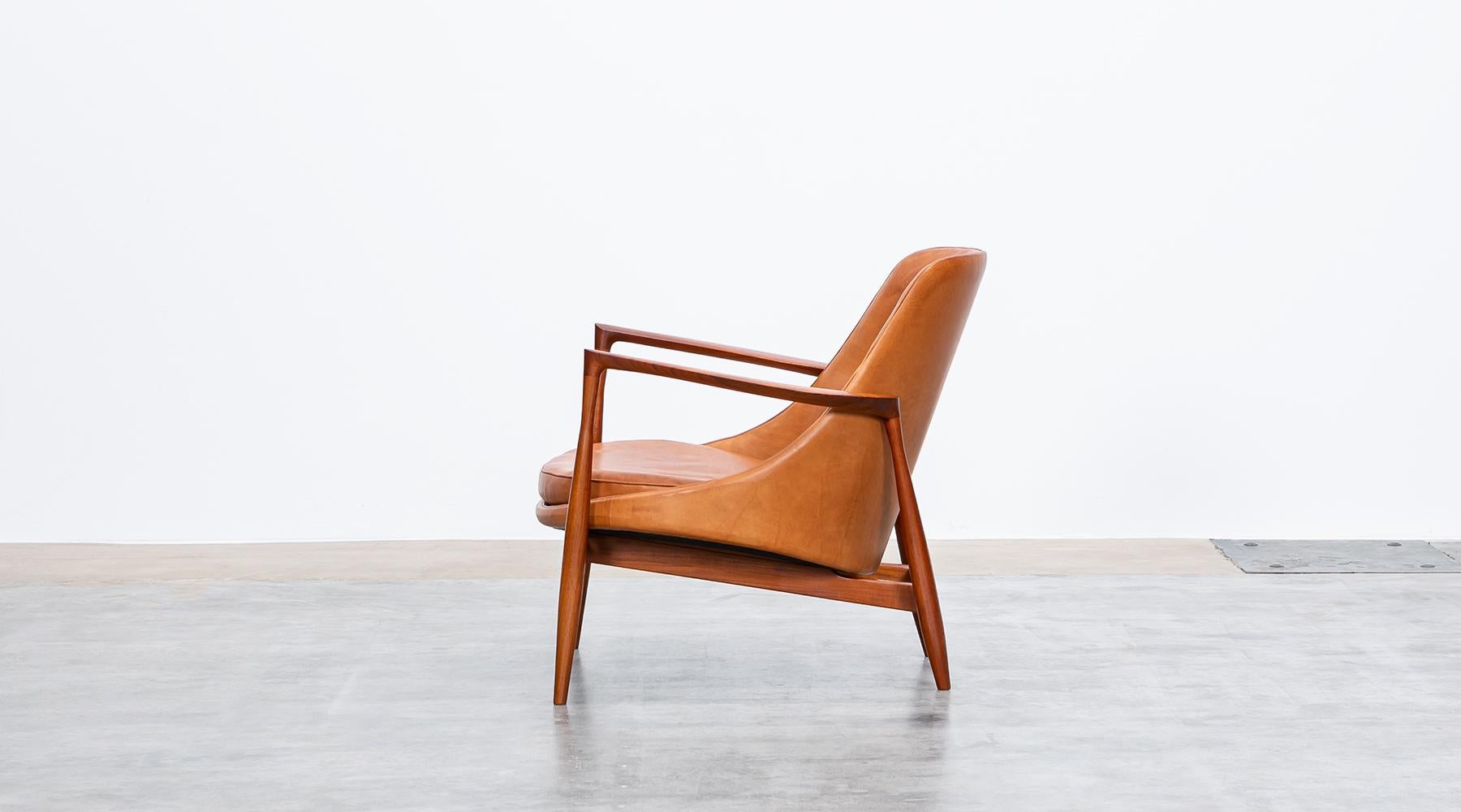 1950's Brown Wooden and Leather Pair of Lounge Chairs by Ib Kofod-Larsen 2