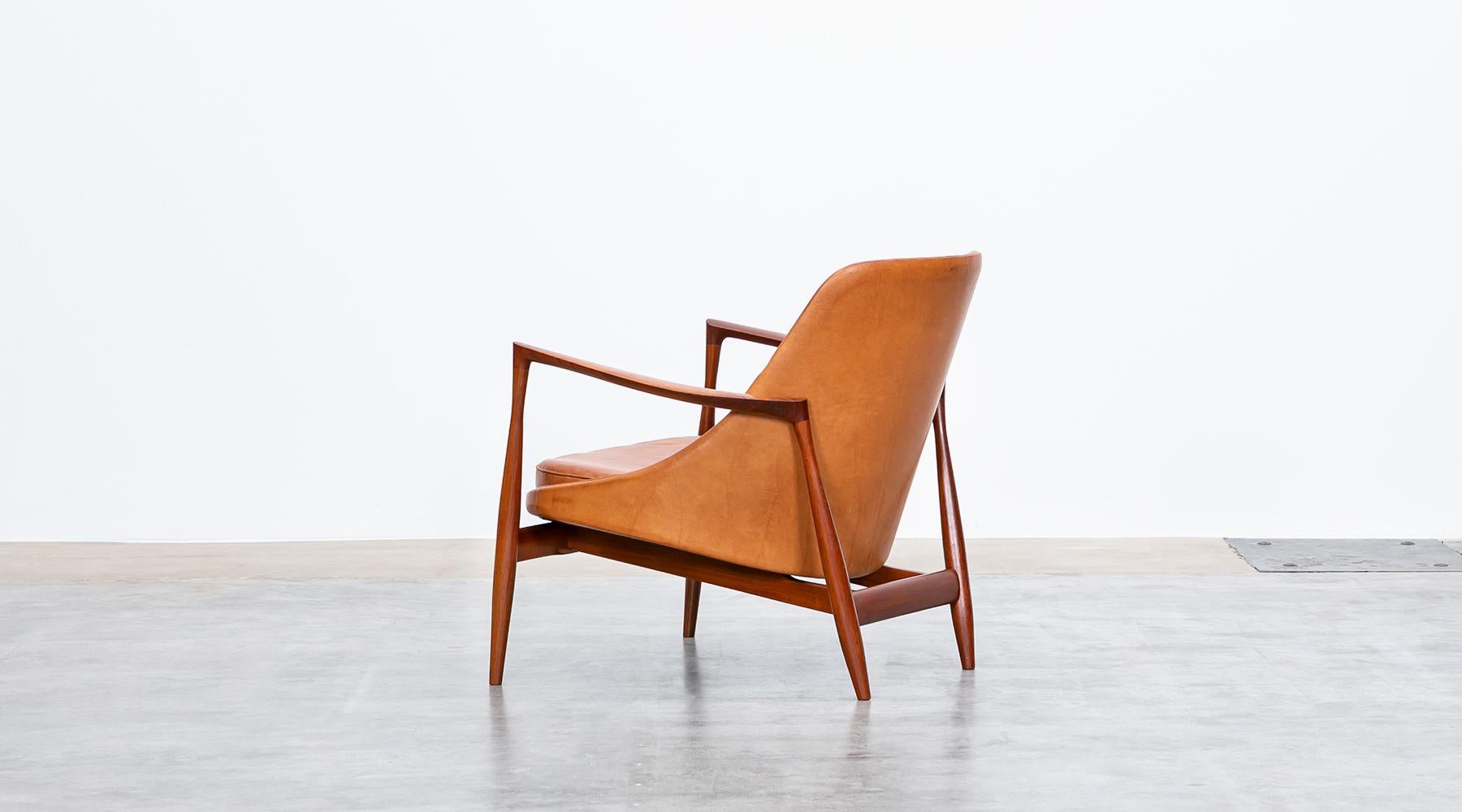 1950's Brown Wooden and Leather Pair of Lounge Chairs by Ib Kofod-Larsen 3